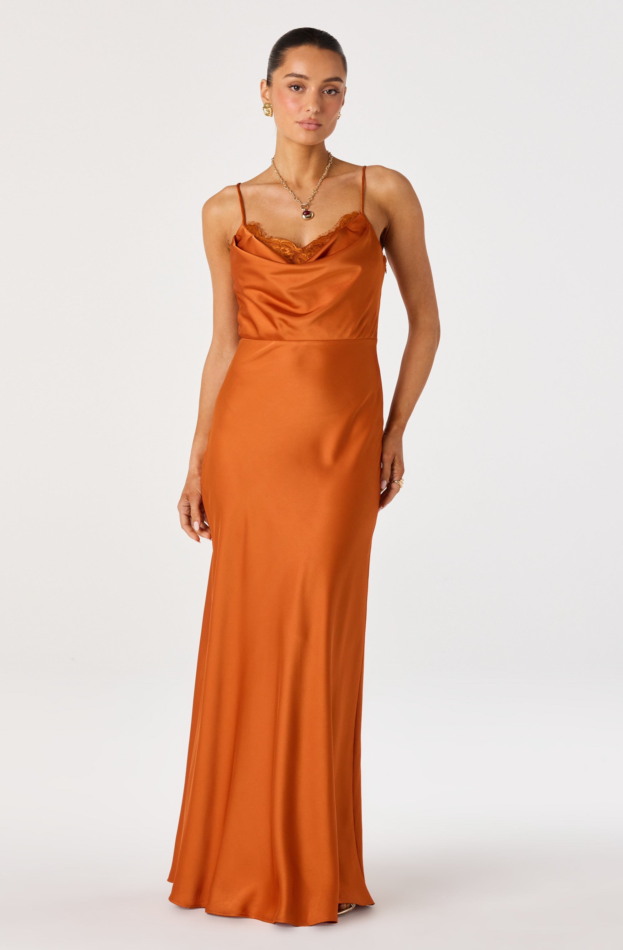 Annette Cowl Neck Satin Maxi Dress