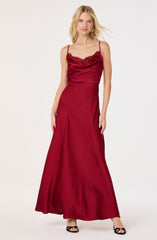 Annette Cowl Neck Satin Maxi Dress
