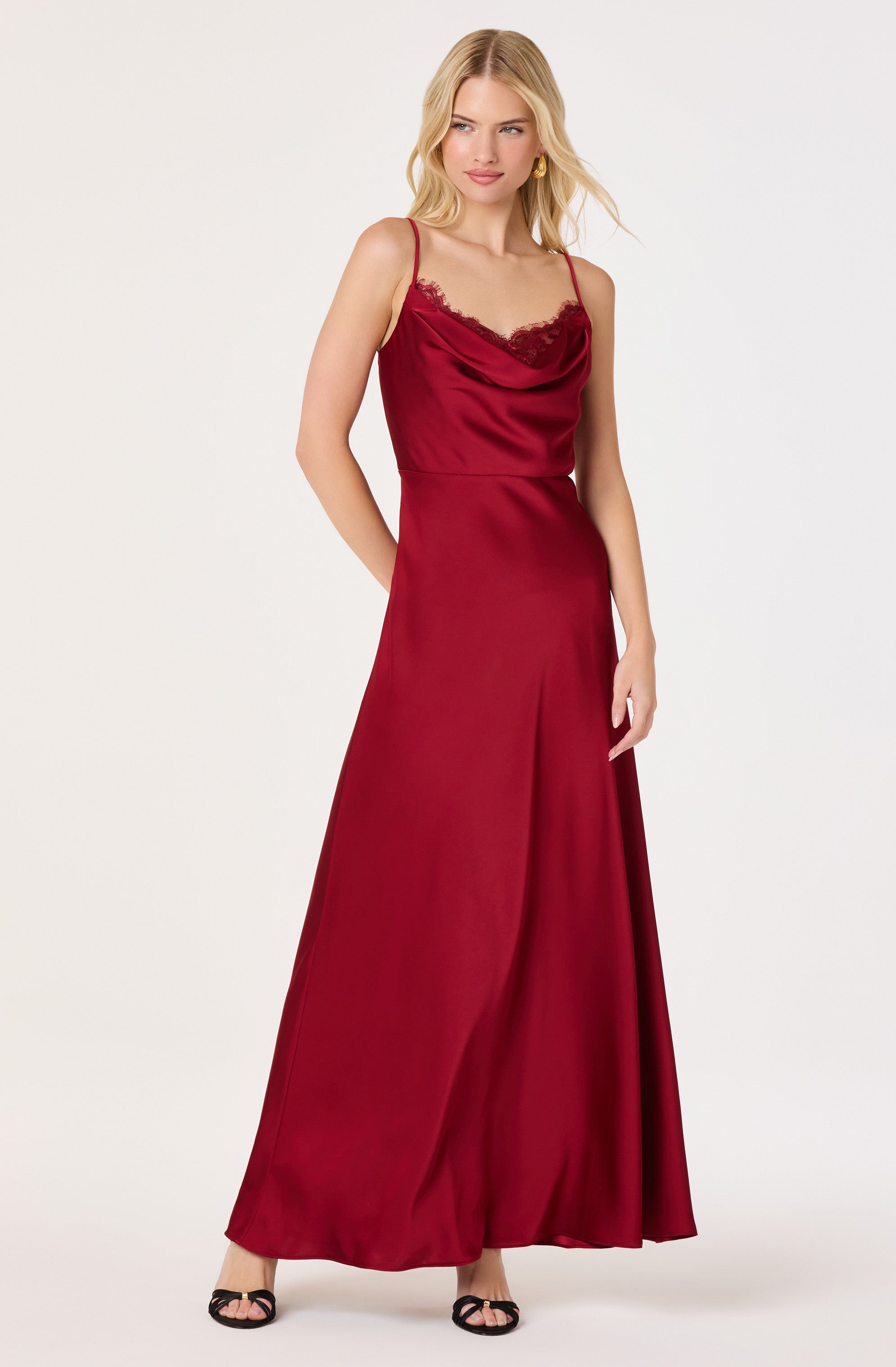 Annette Cowl Neck Satin Maxi Dress