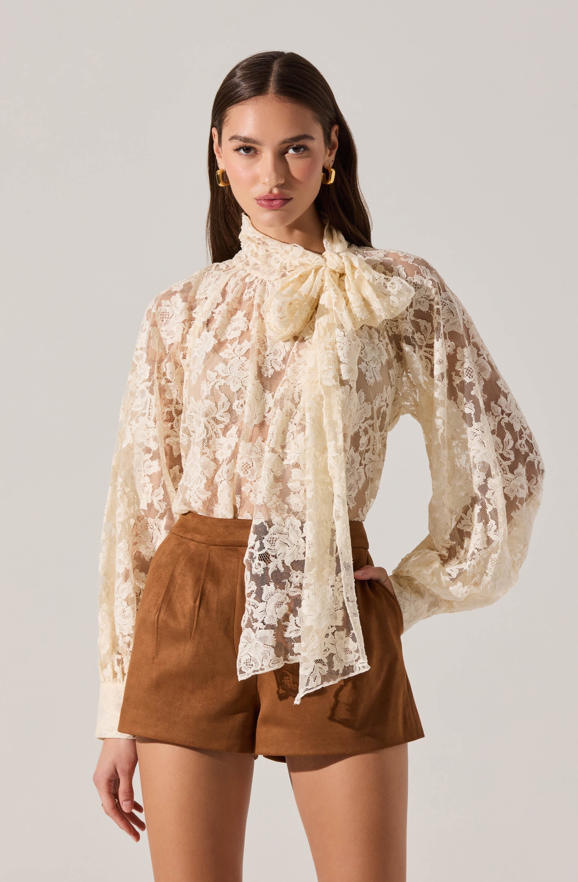 Cinthia Lace Bow Tie Top