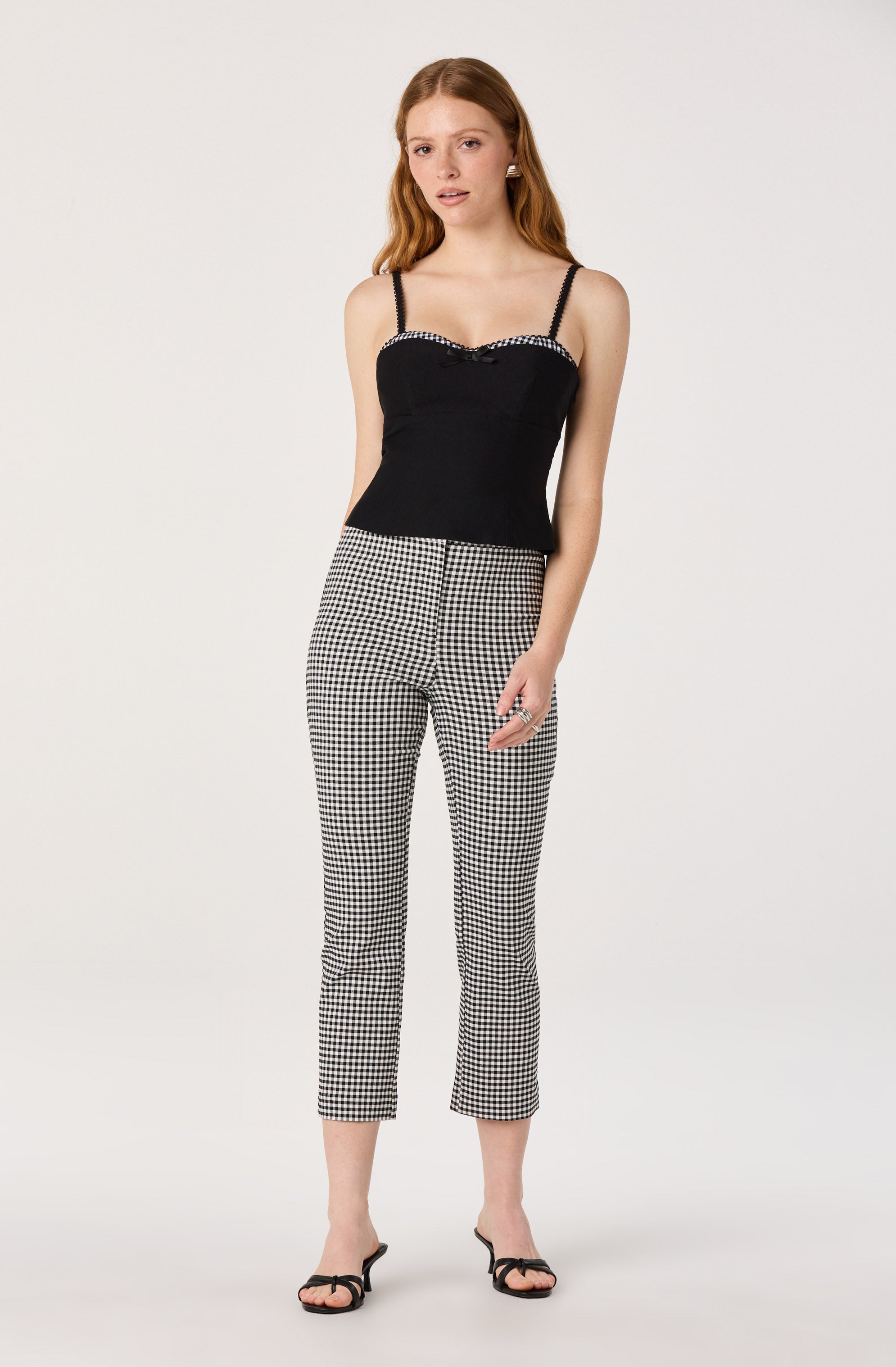 Alma Gingham Kick-Flare Cropped Pants