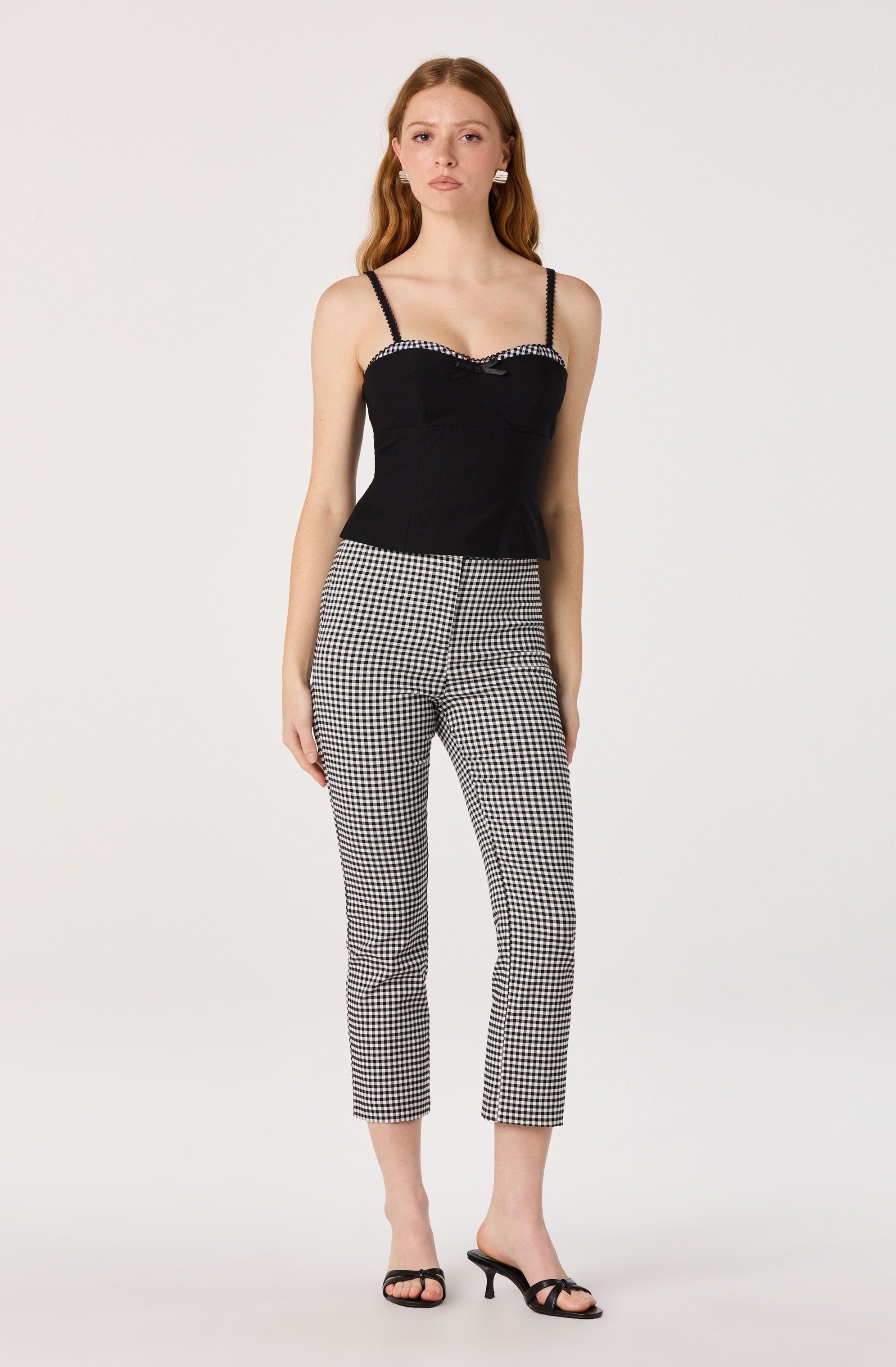 Alma Gingham Kick-Flare Cropped Pants