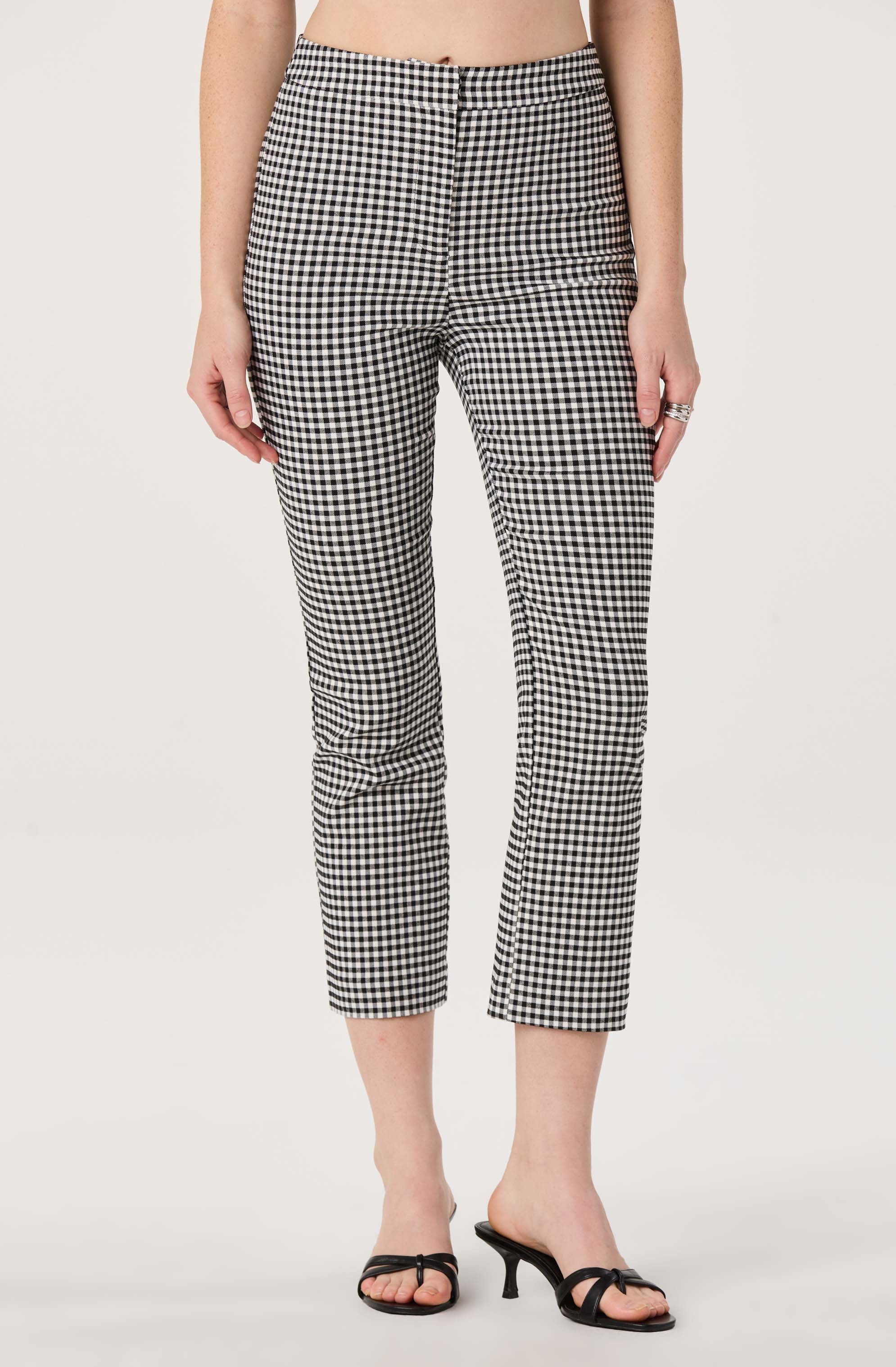 Alma Gingham Kick-Flare Cropped Pants