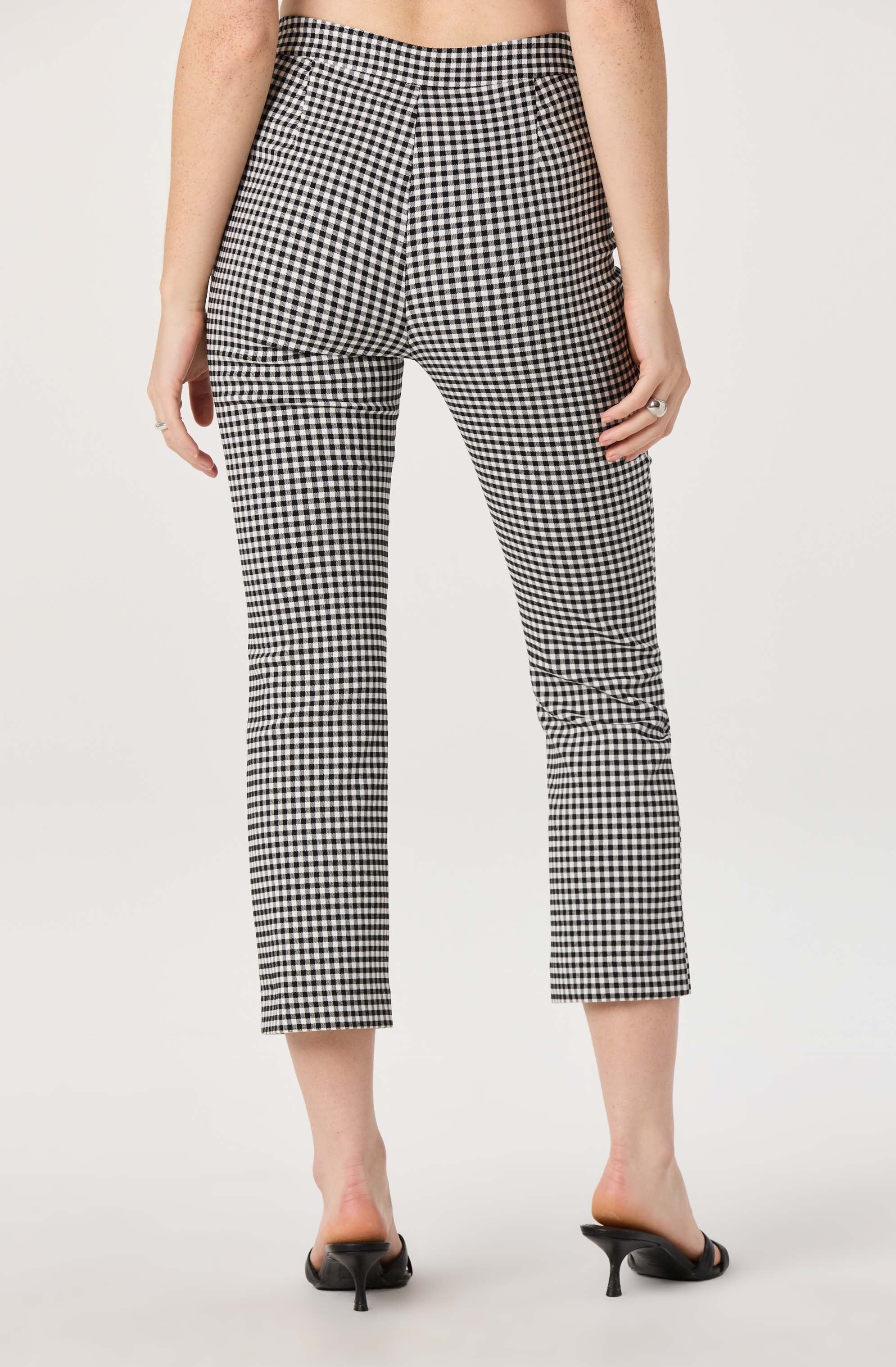 Alma Gingham Kick-Flare Cropped Pants