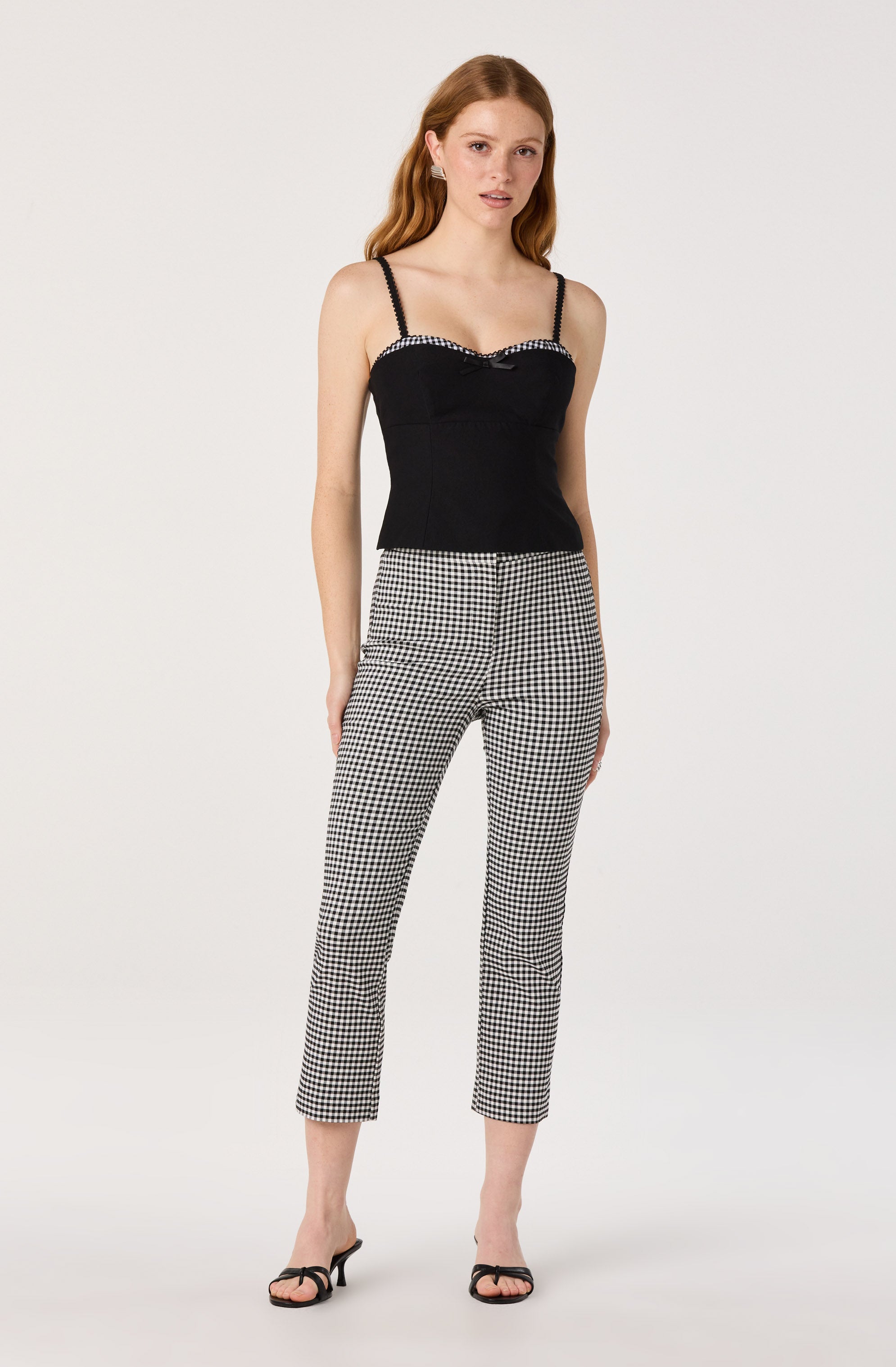 Alma Gingham Kick-Flare Cropped Pants