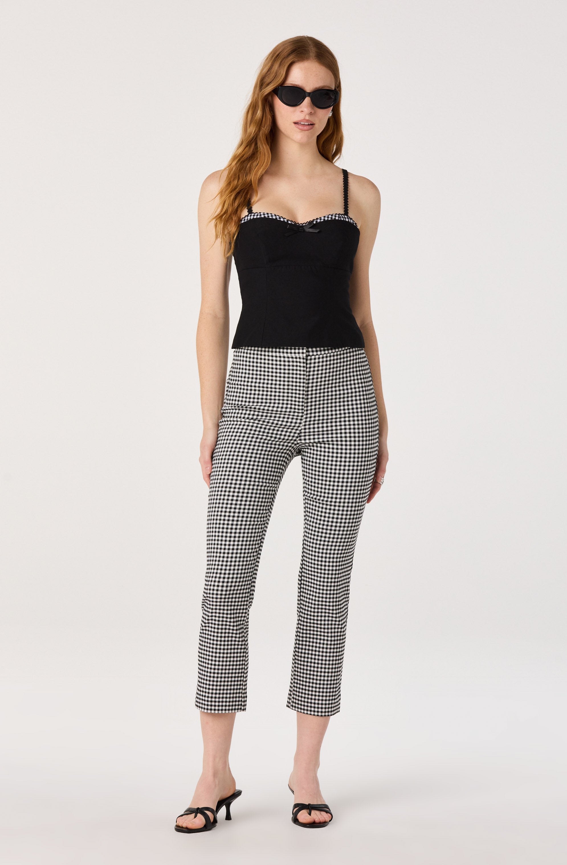 Alma Gingham Kick-Flare Cropped Pants