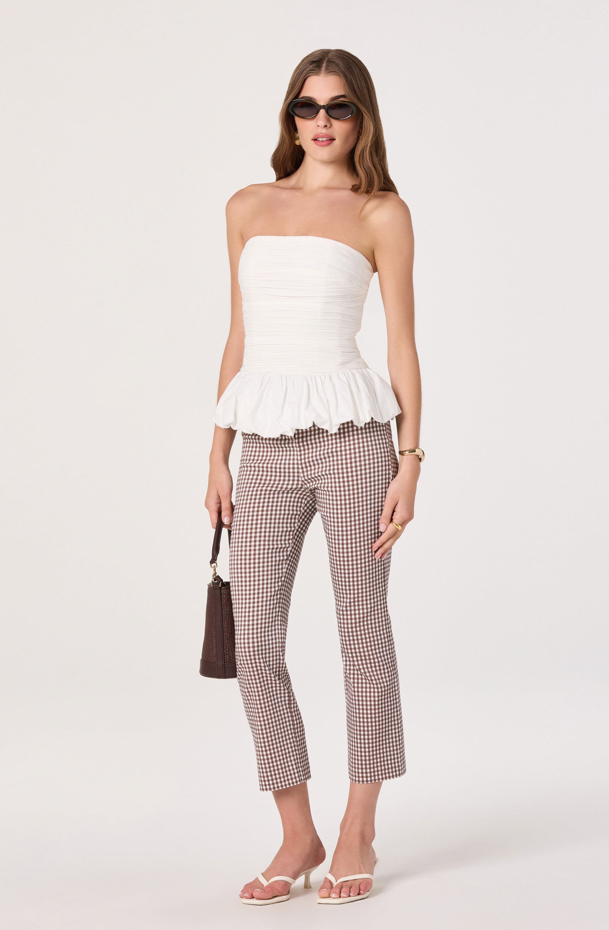 Alma Gingham Kick-Flare Cropped Pants