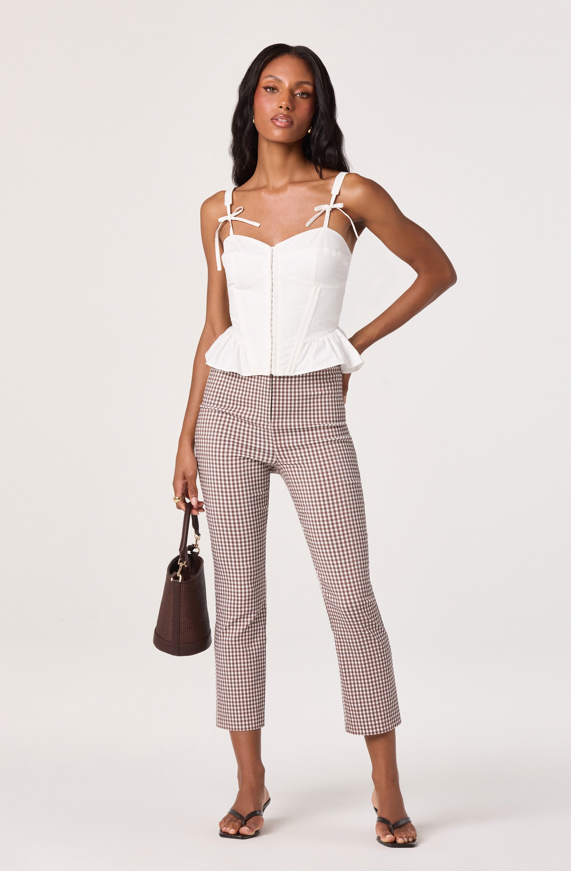 Alma Gingham Kick-Flare Cropped Pants