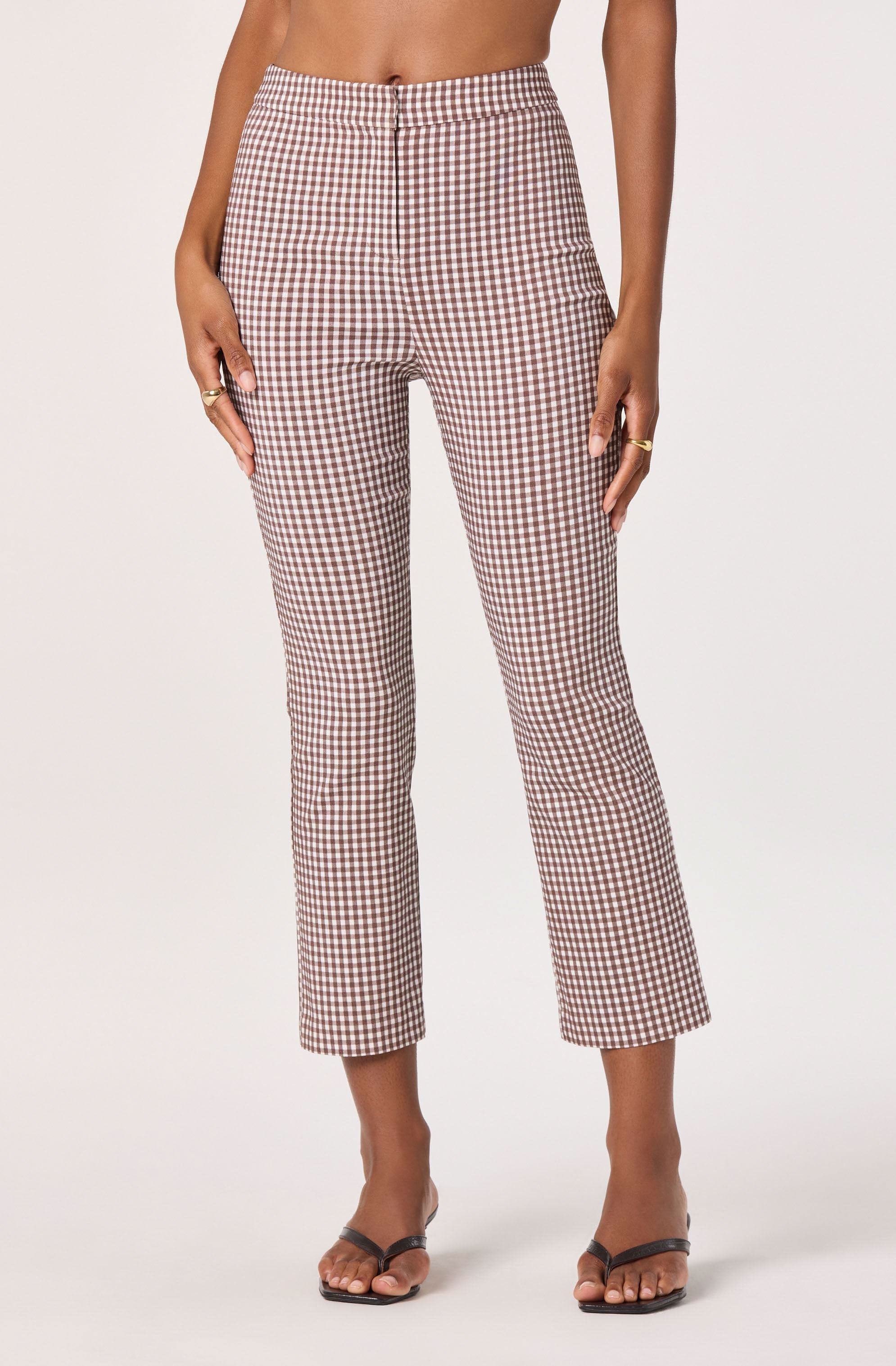 Alma Gingham Kick-Flare Cropped Pants