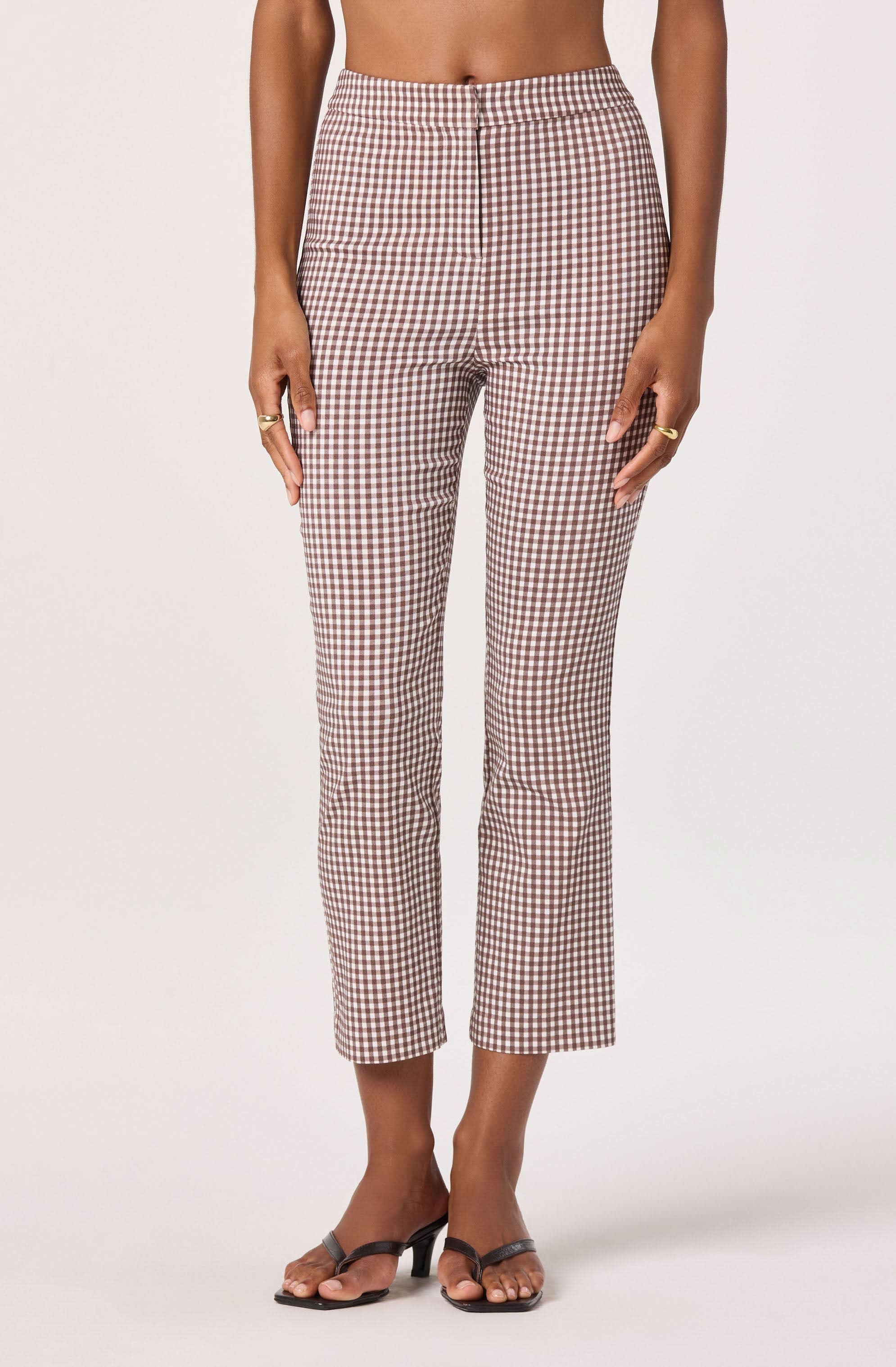 Alma Gingham Kick-Flare Cropped Pants