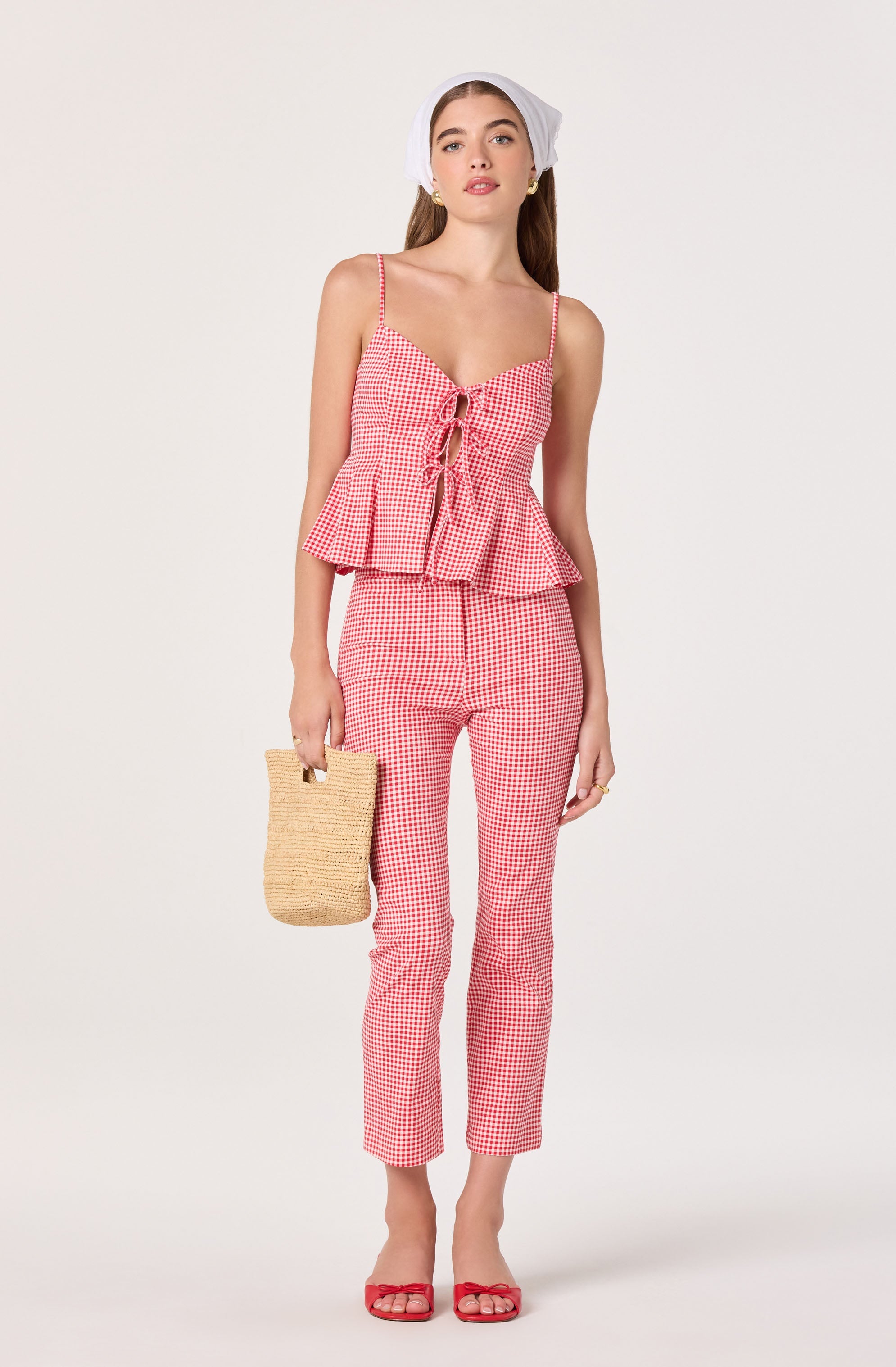 Alma Gingham Kick-Flare Cropped Pants