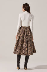 Andolina Pleated Leopard Midi Skirt