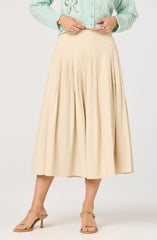 Aubrianna Pleated Drop-Waist Midi Skirt