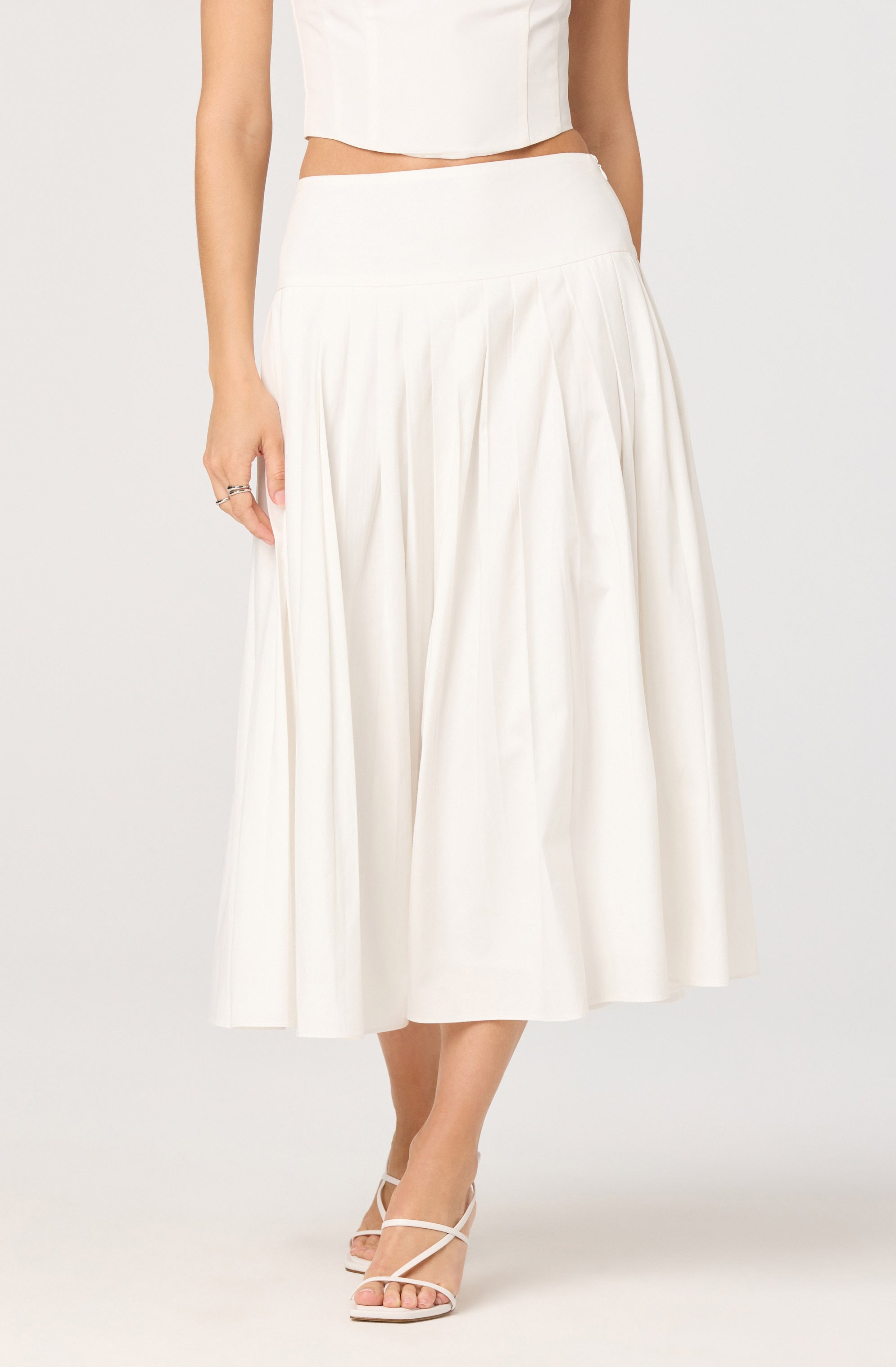 Aubrianna Pleated Drop-Waist Midi Skirt