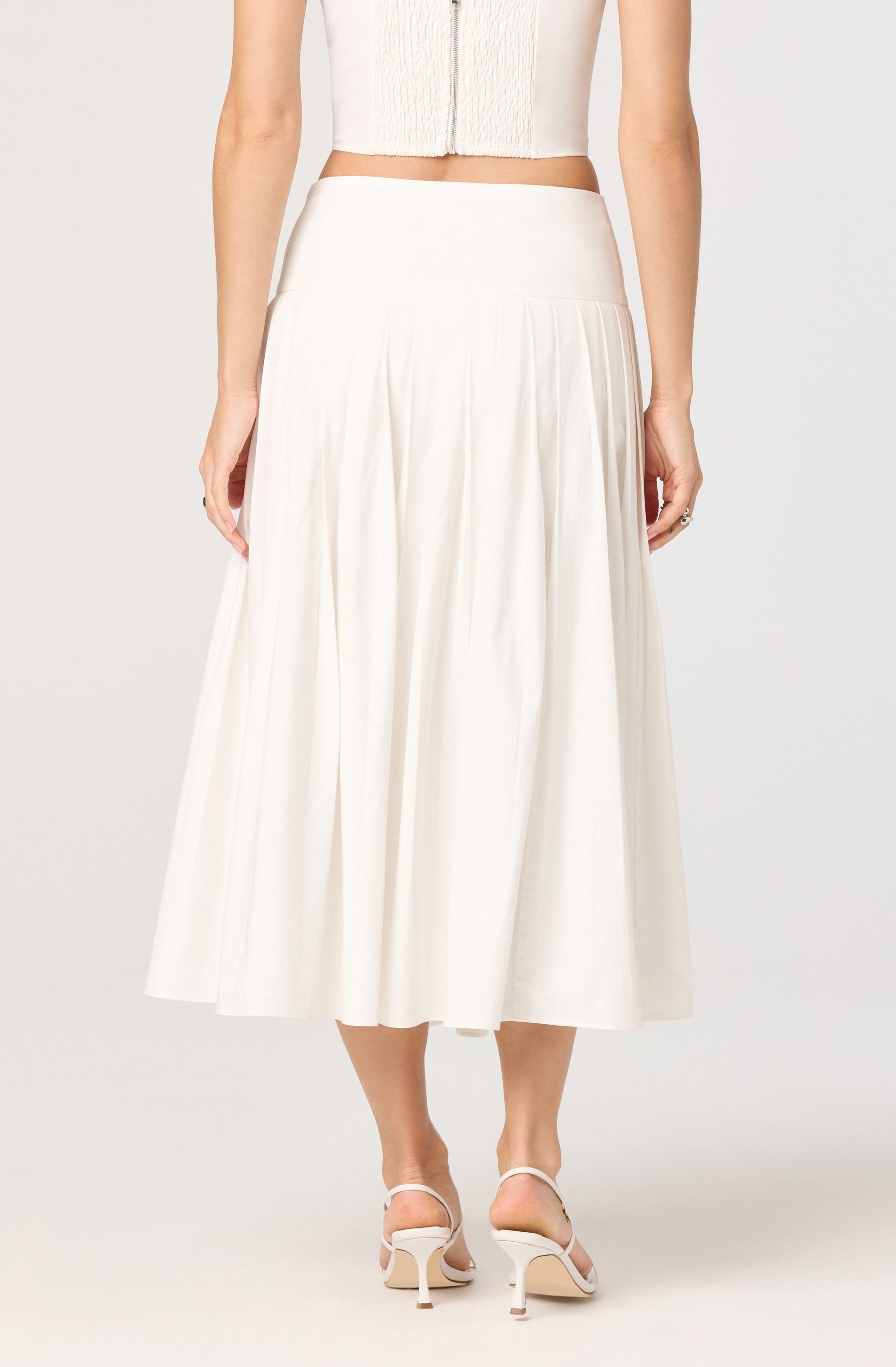 Aubrianna Pleated Drop-Waist Midi Skirt