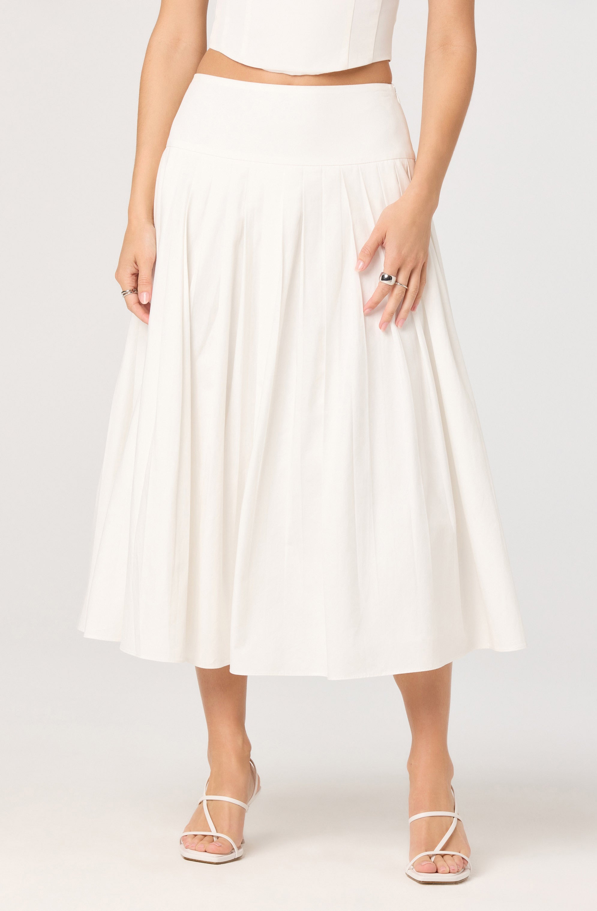 Aubrianna Pleated Drop-Waist Midi Skirt