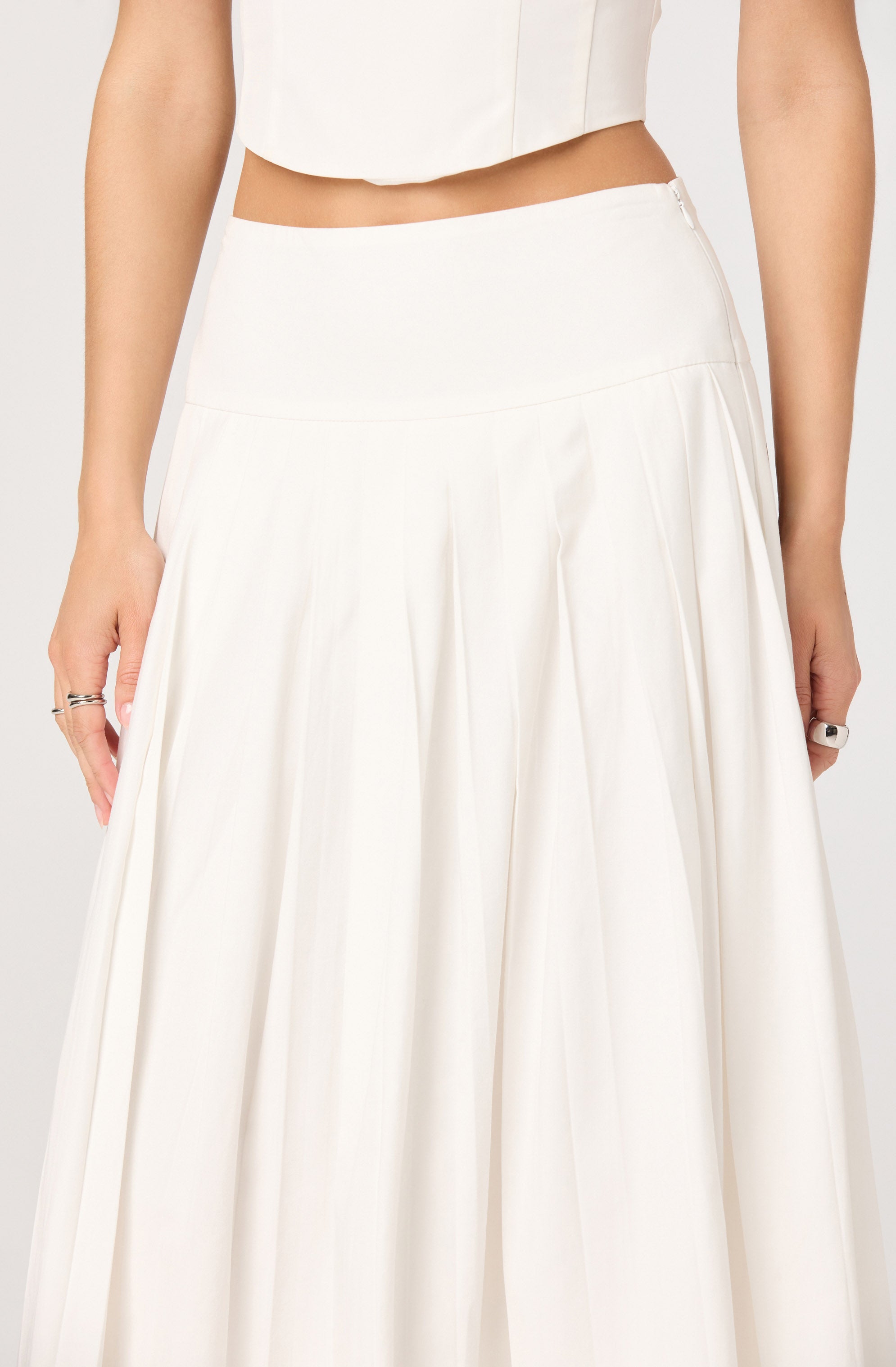 Aubrianna Pleated Drop-Waist Midi Skirt