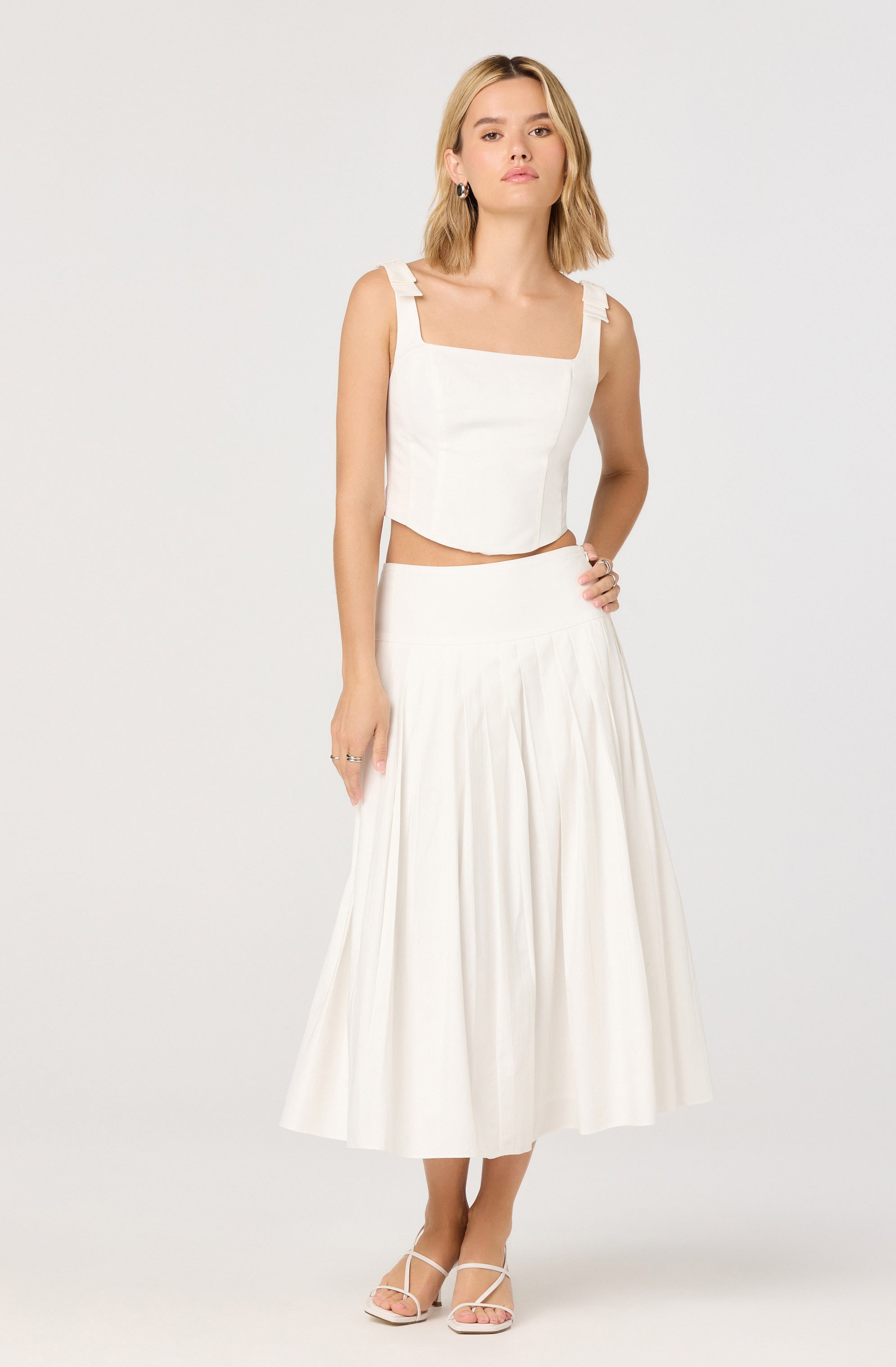 Aubrianna Pleated Drop-Waist Midi Skirt
