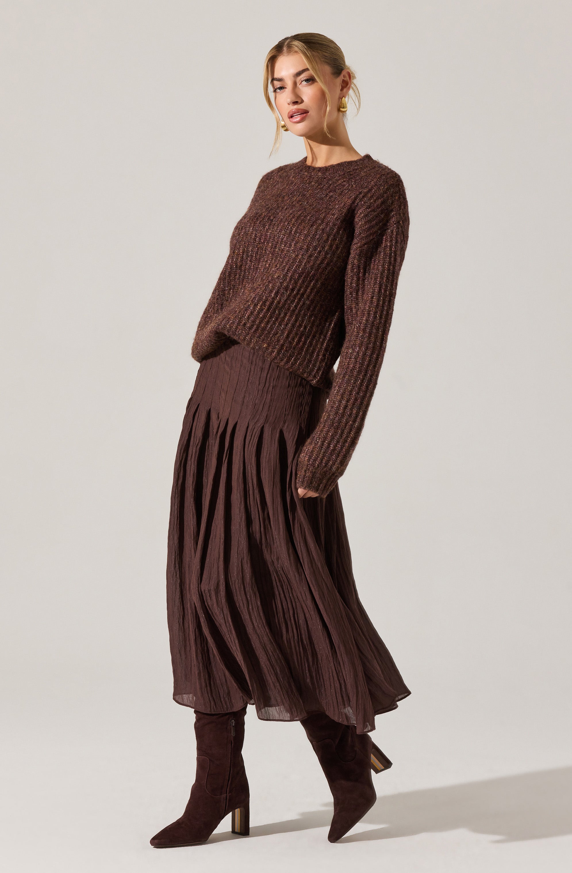 Daivini Pleated Crinkle Midi Skirt
