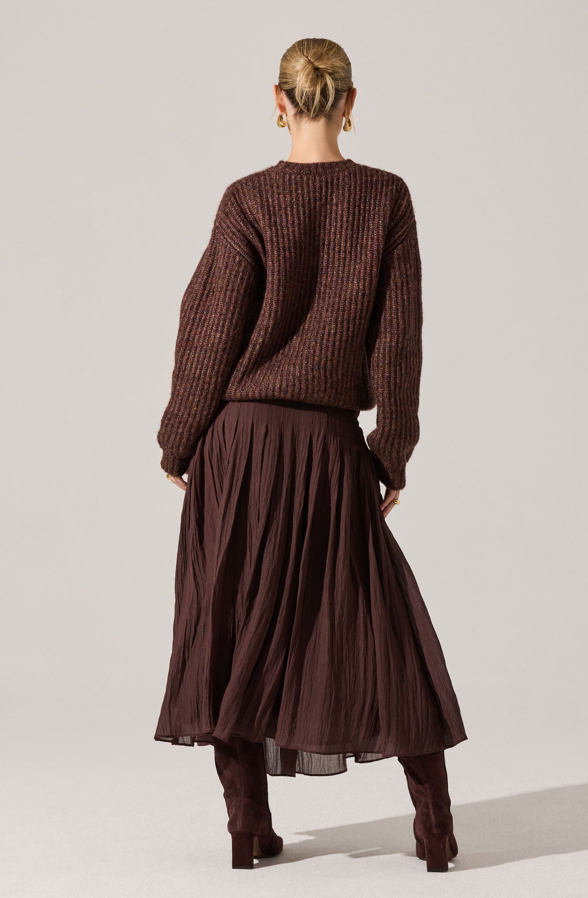 Daivini Pleated Crinkle Midi Skirt