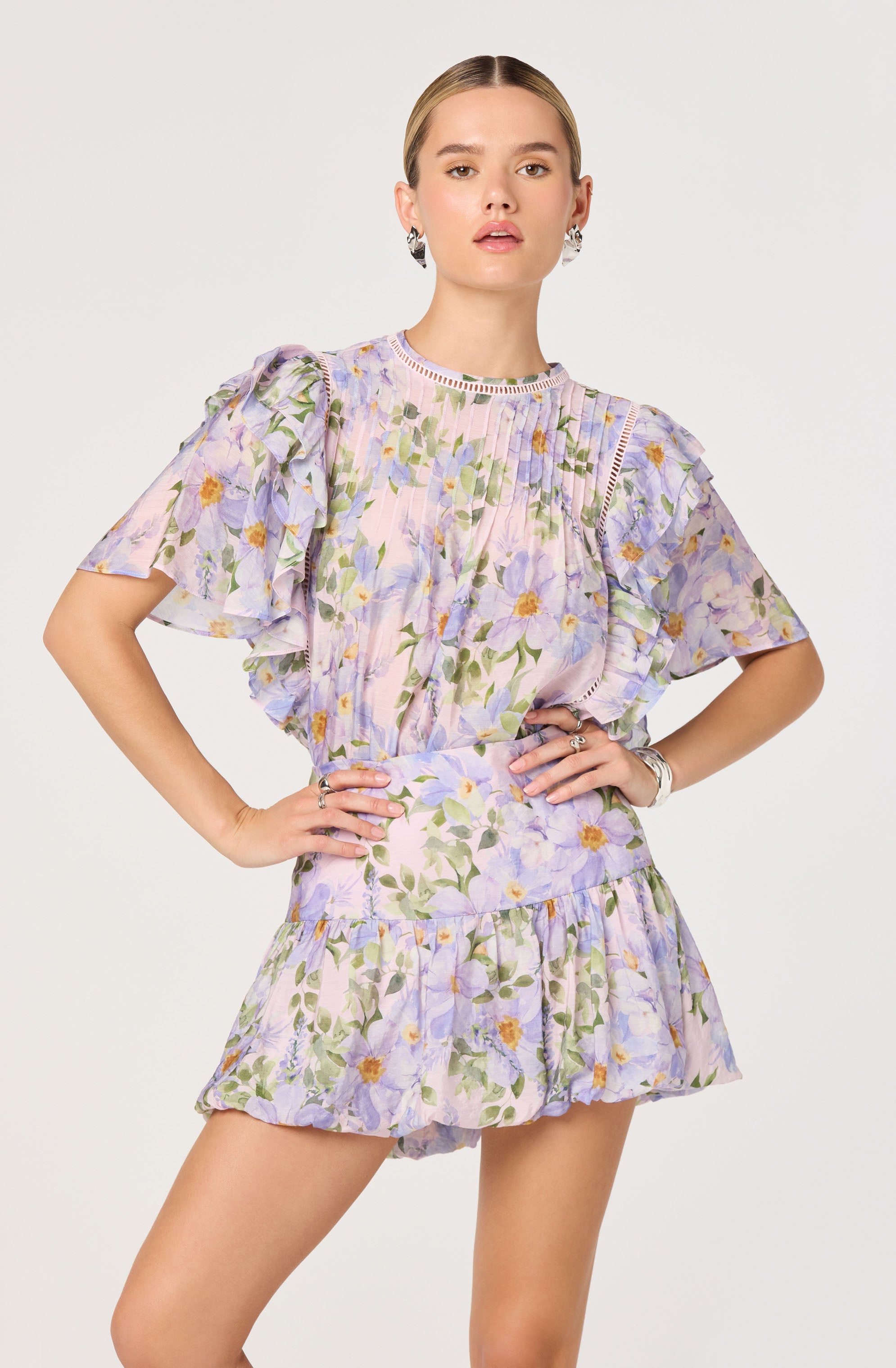 Alea Floral Drop-Waist Bubble Mini Skirt