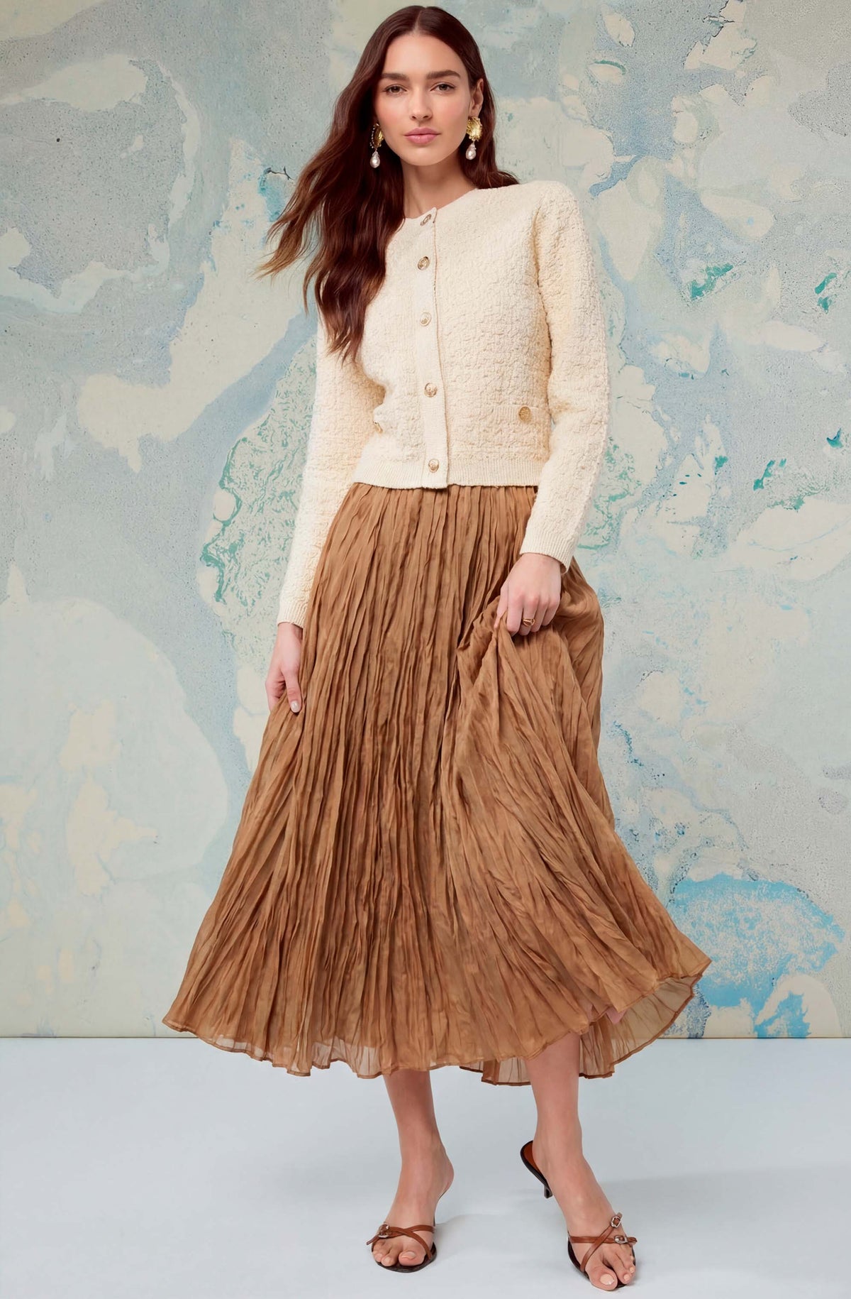Fiori Flared Pleated Maxi Skirt