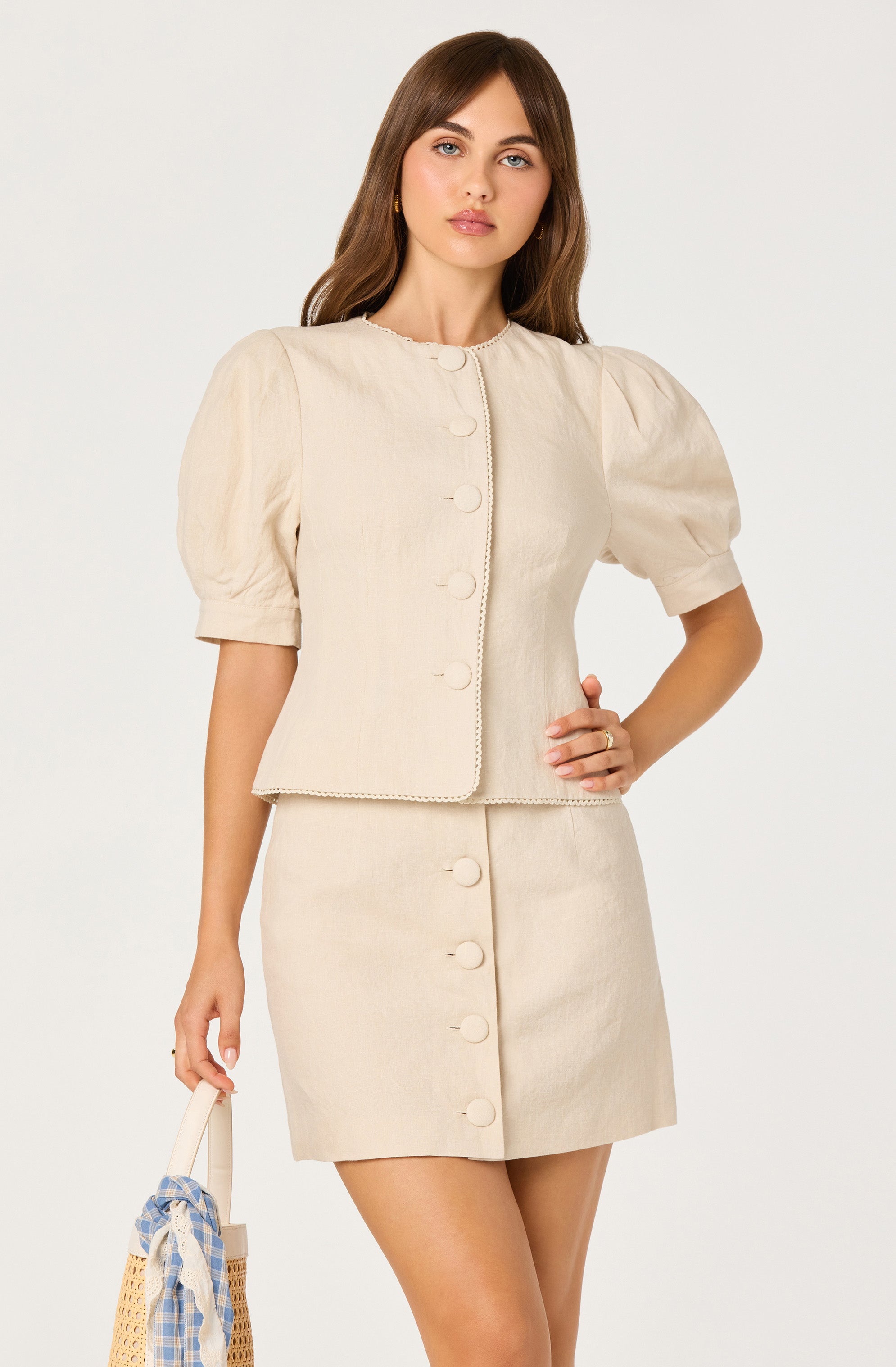 Cailey Crochet Trim Button-Front Mini Skirt