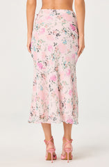 Ananda Floral Bias-Cut Ruffle Midi Skirt