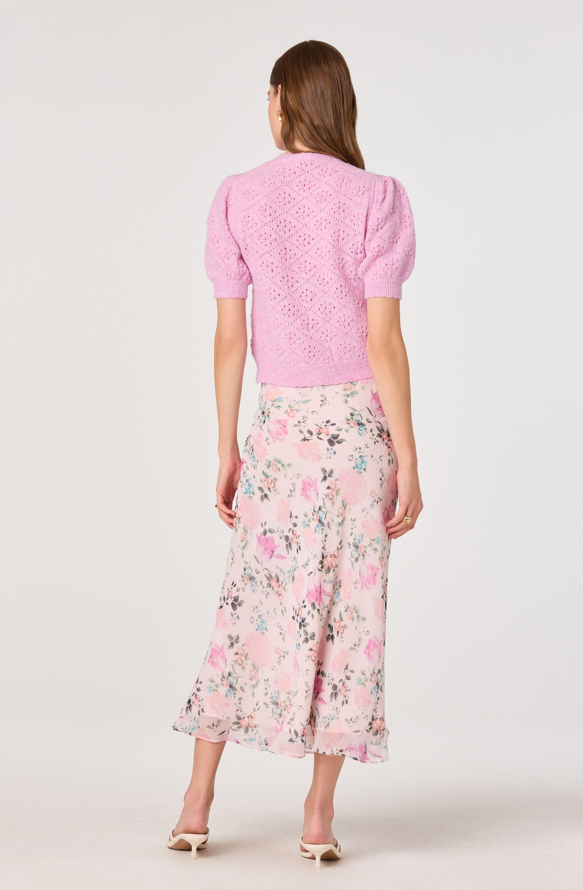 Ananda Floral Bias-Cut Ruffle Midi Skirt