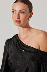 Ellen Satin Rhinestone One Shoulder Top