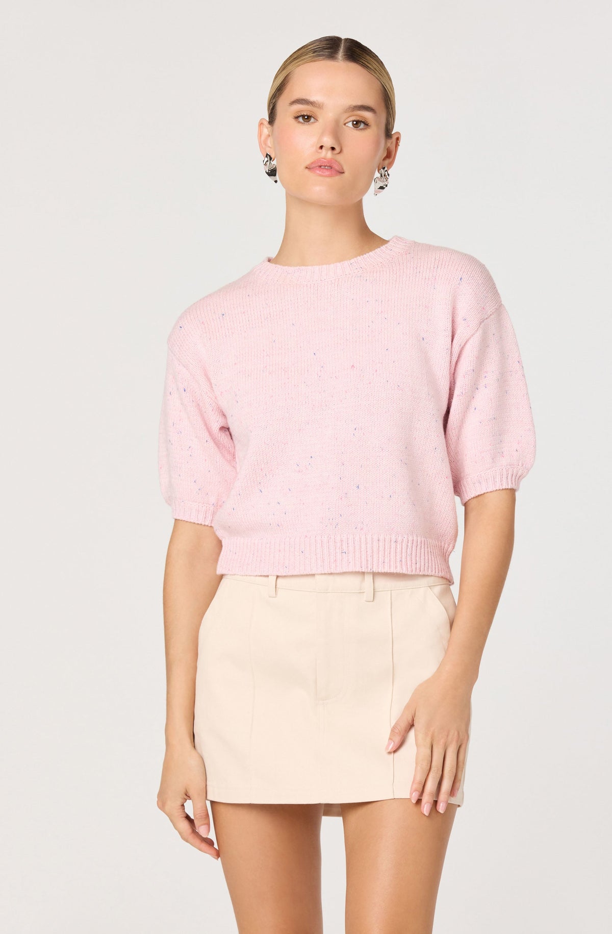 Colette Flecked Knit Short Sleeve Sweater