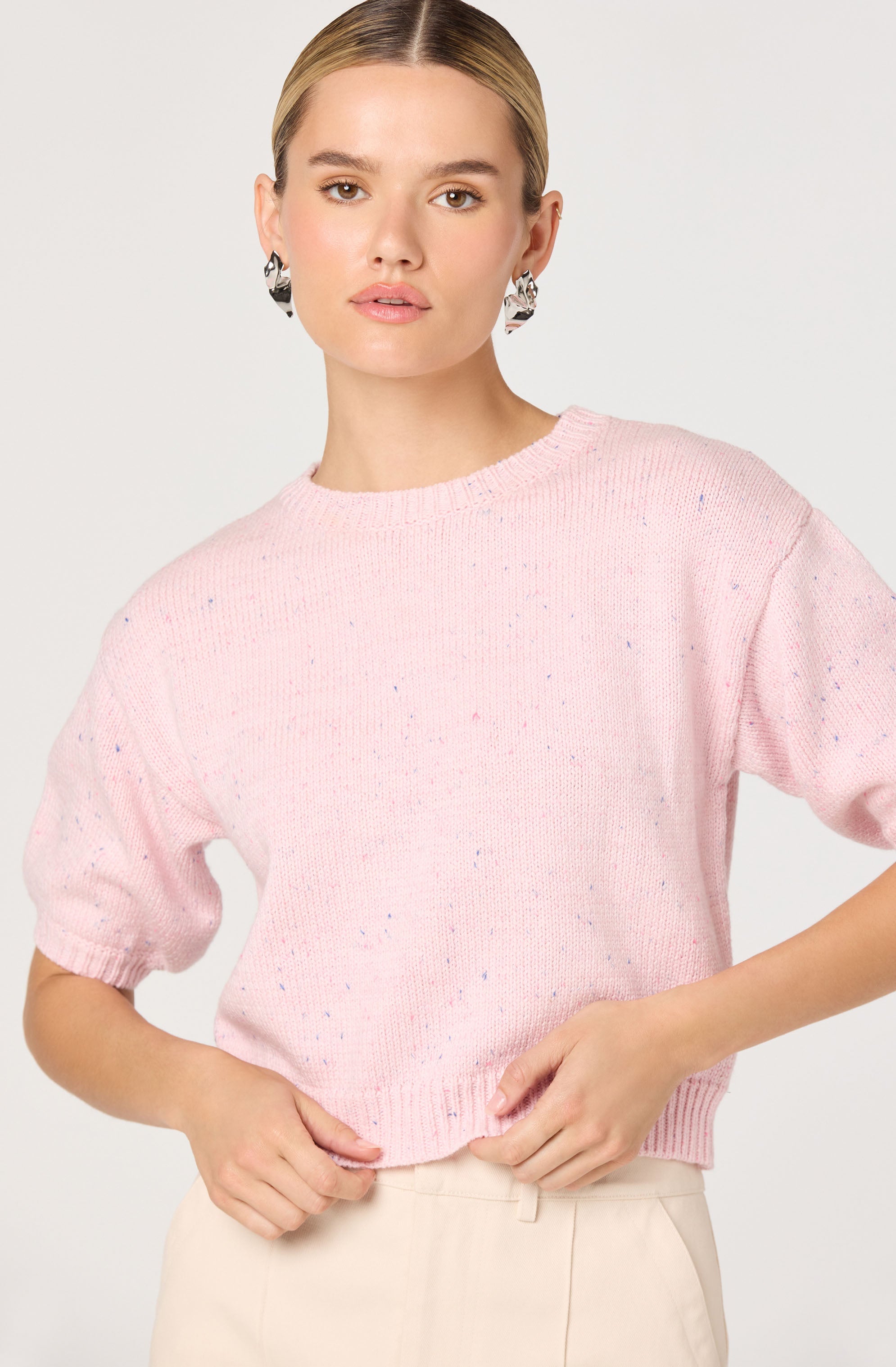 Colette Flecked Knit Short Sleeve Sweater
