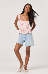 Baylin Eyelet Corset Peplum Top