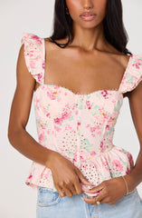 Baylin Eyelet Corset Peplum Top