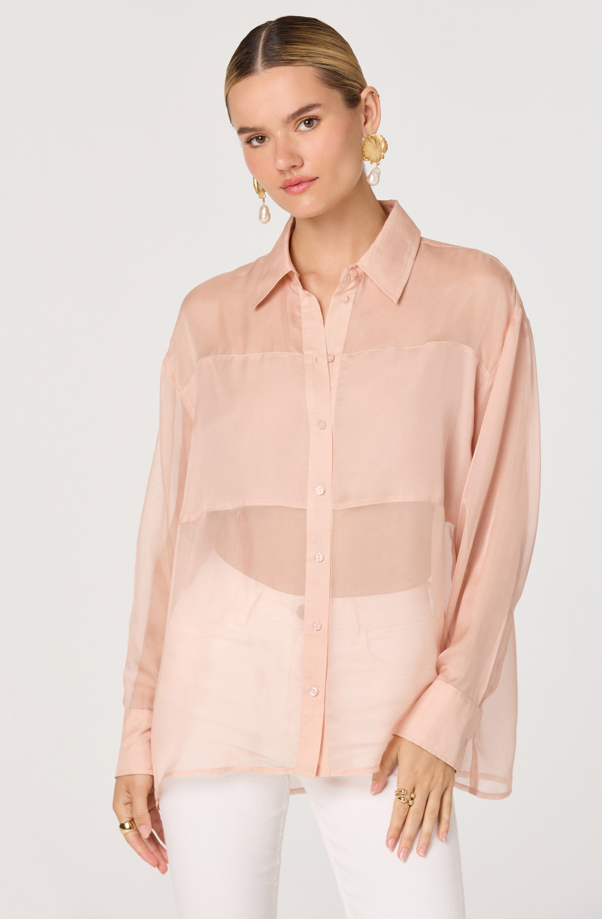 Evie Sheer Collared Button-Front Top