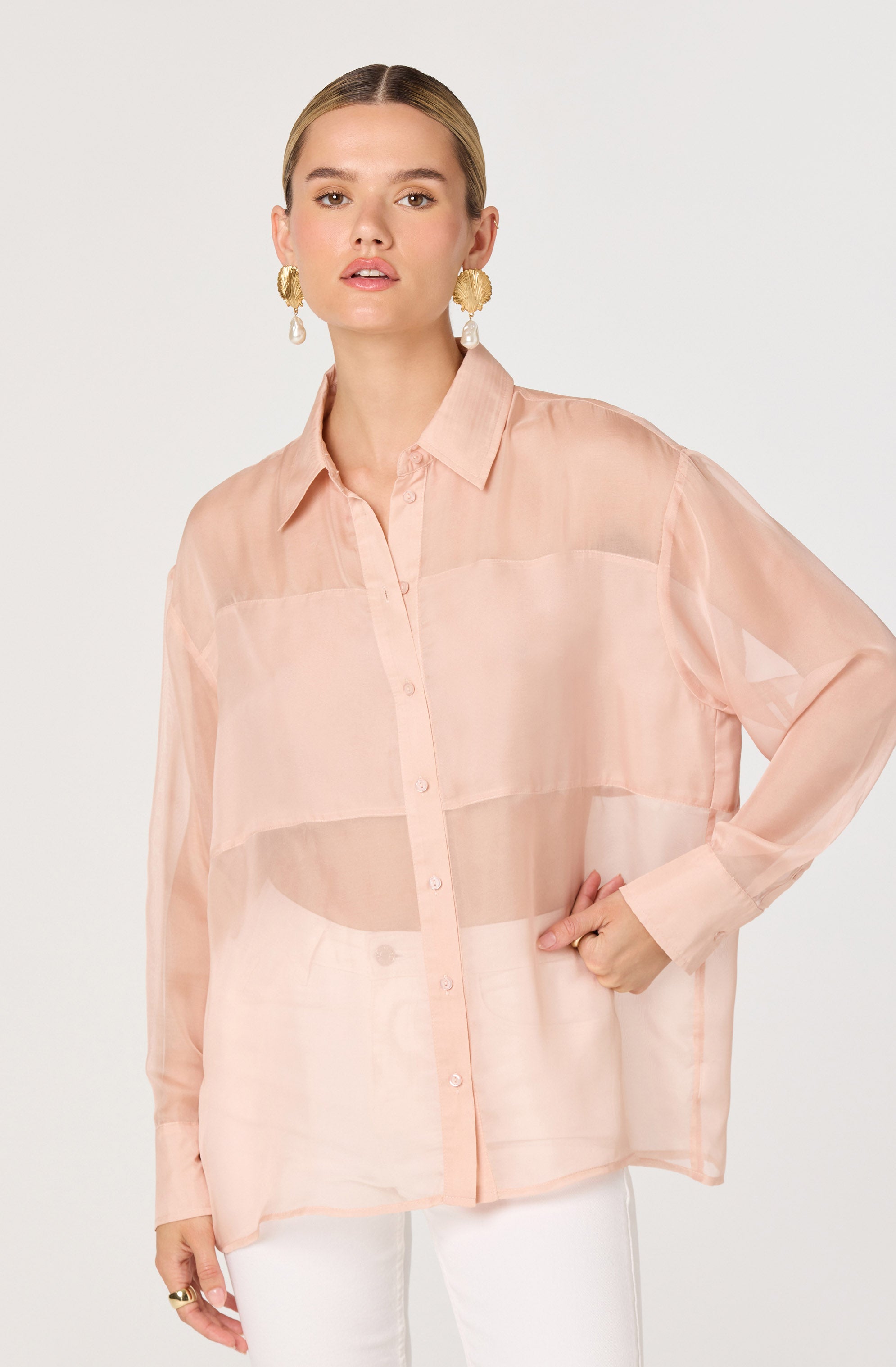 Evie Sheer Collared Button-Front Top