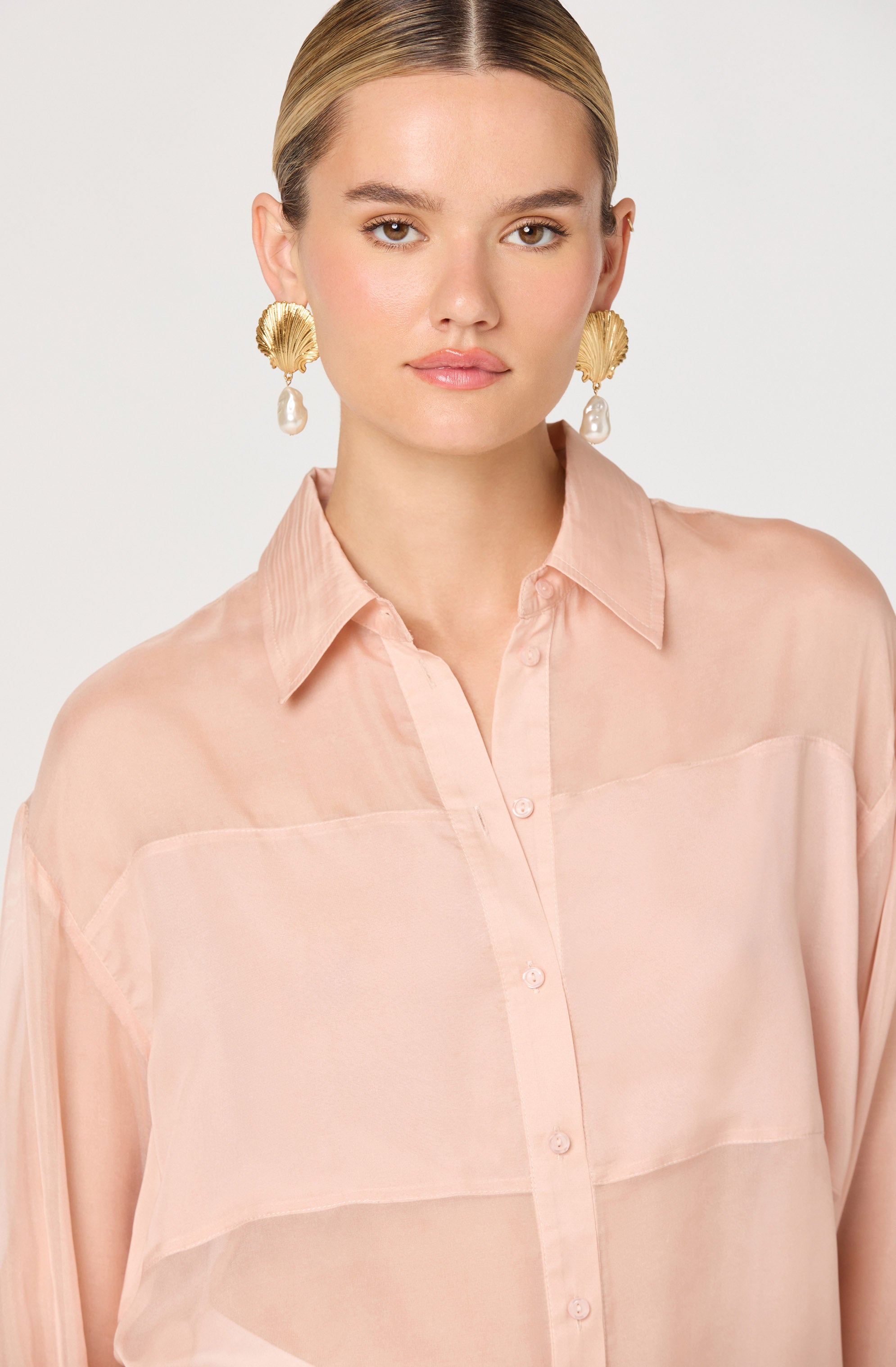 Evie Sheer Collared Button-Front Top