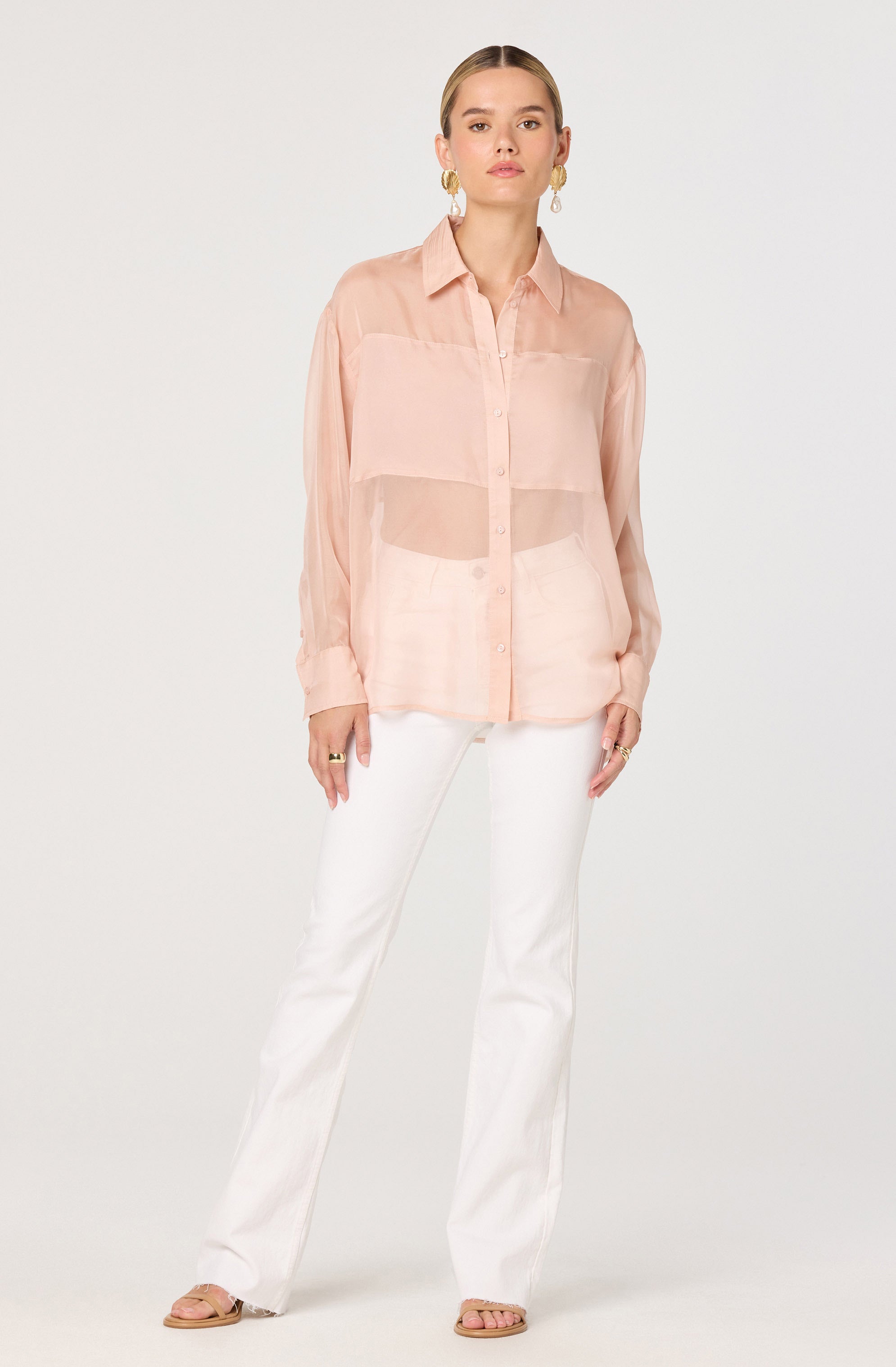Evie Sheer Collared Button-Front Top