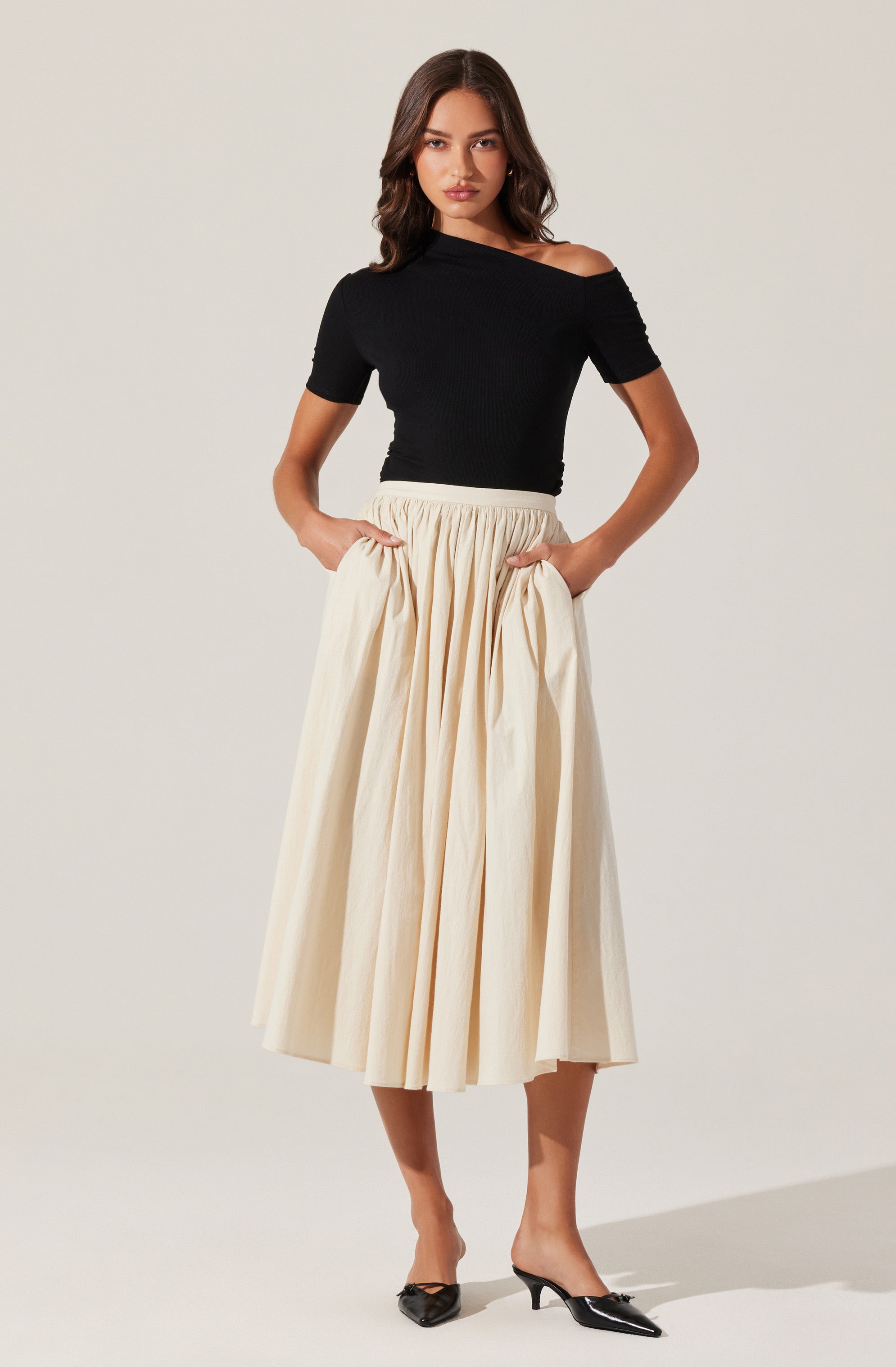 Ash Ribbed Off Shoulder Top