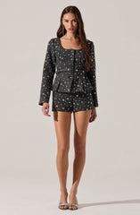 Carolyn Embellished Pleated Belted Blazer