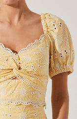 Evelin Eyelet Twist Front Top
