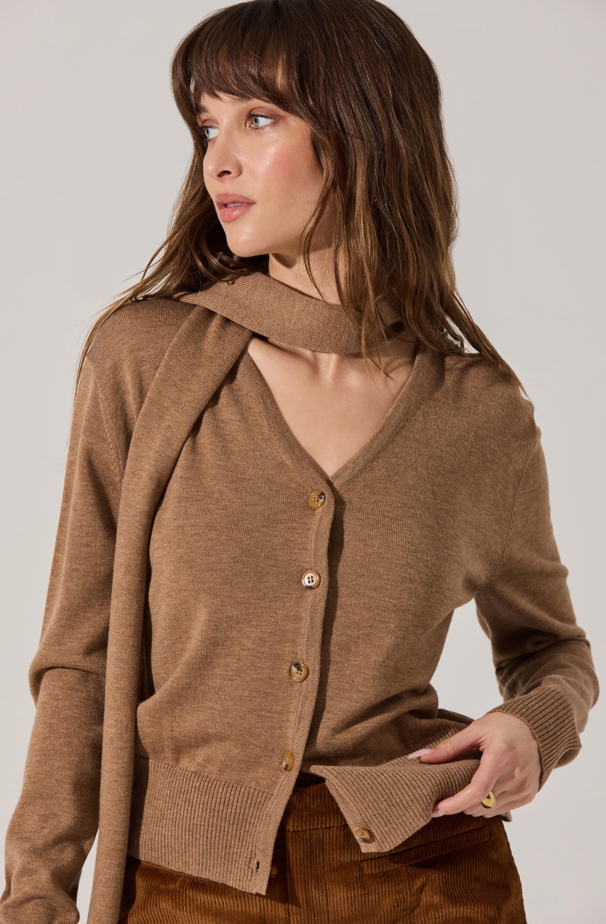 Glynne V-Neck Scarf Cardigan Sweater