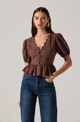Arely Scalloped V-Neck Peplum Top