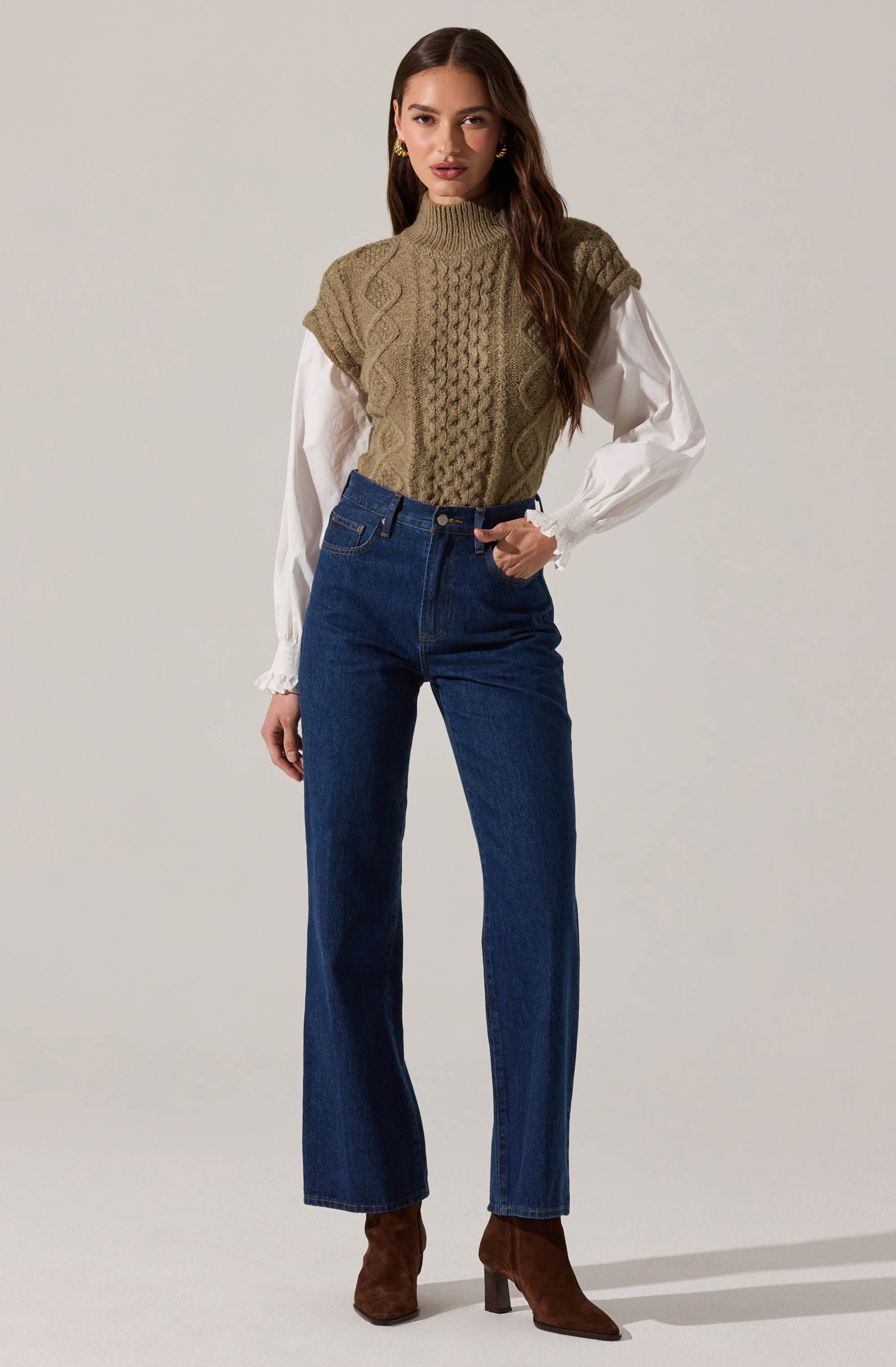 Angeline Contrast Cable Knit Sweater
