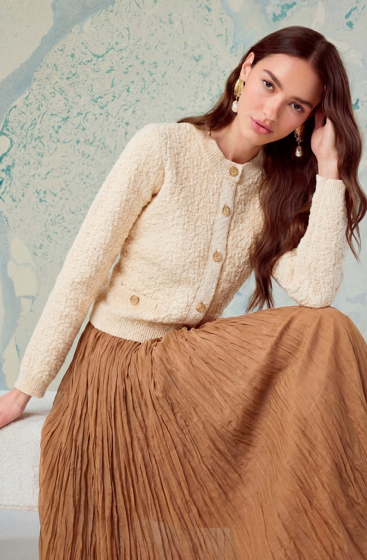 Darthy Textured Knit Crest Button Lady Jacket