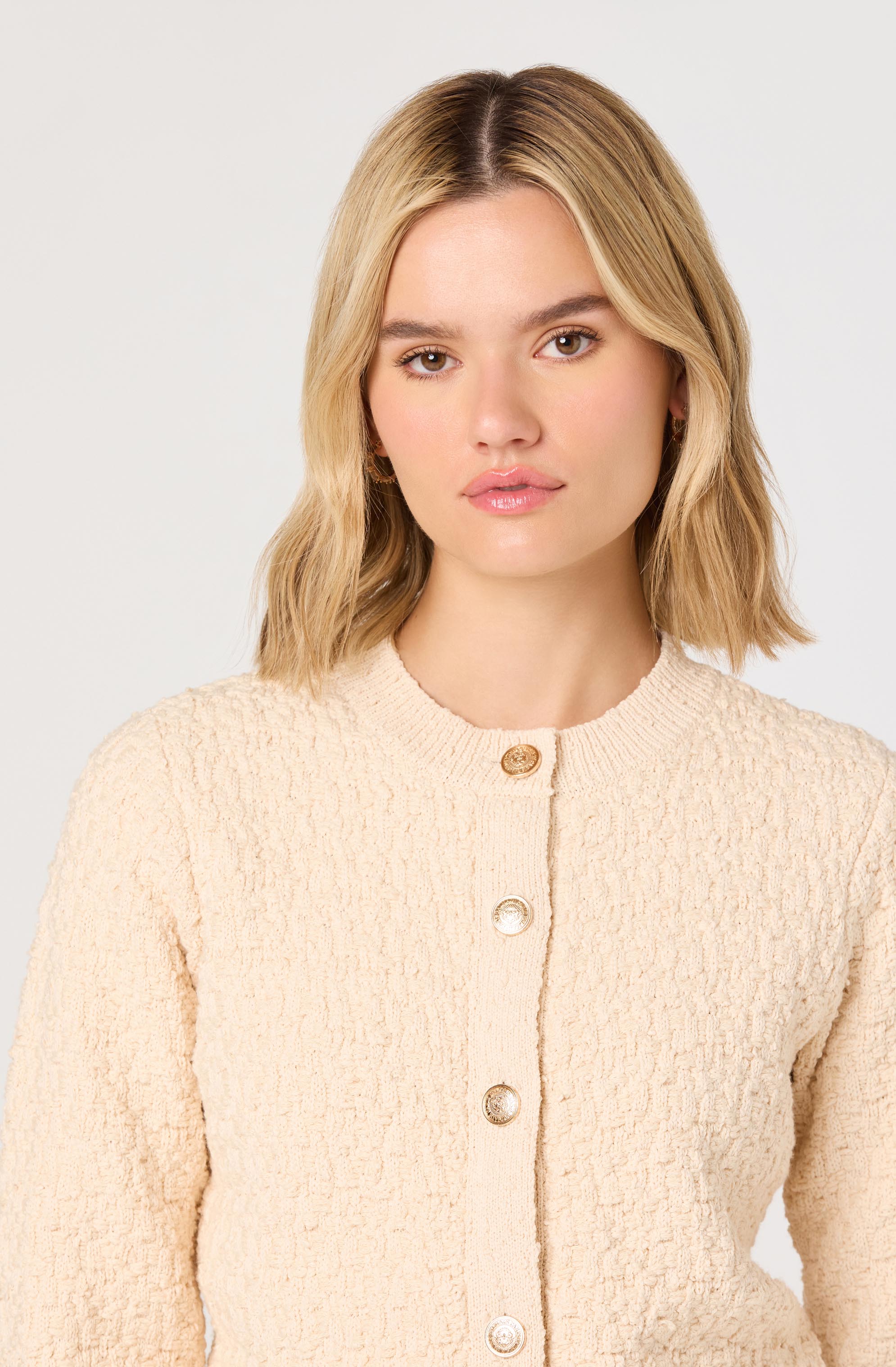Darthy Textured Knit Crest Button Lady Jacket