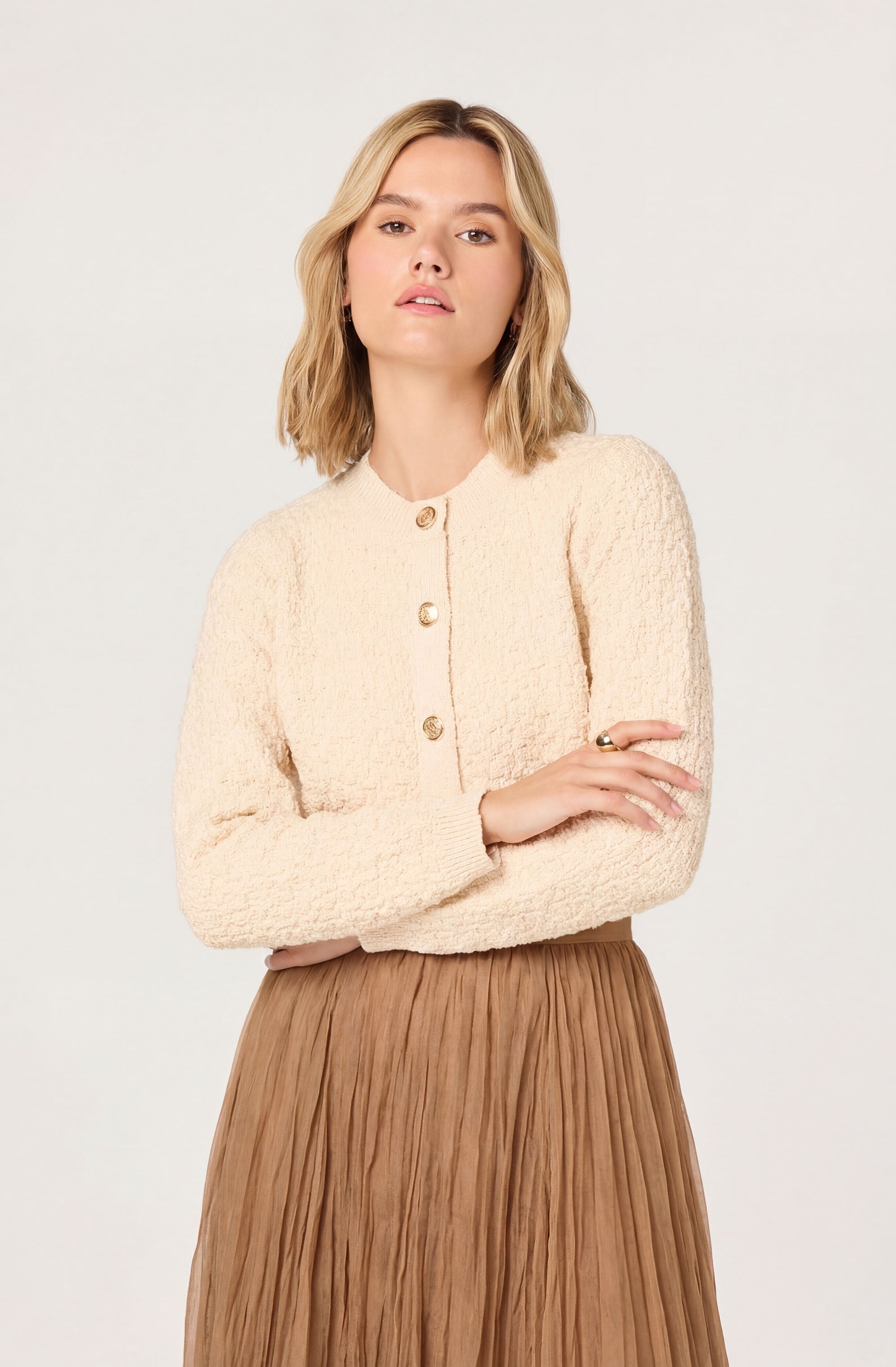Darthy Textured Knit Crest Button Lady Jacket