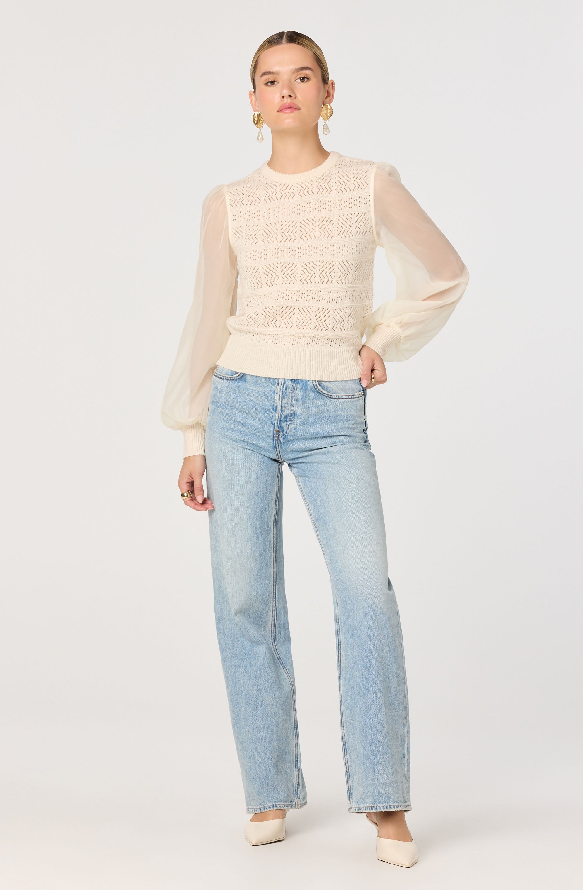 Ann Crochet Knit Balloon Sleeve Sweater