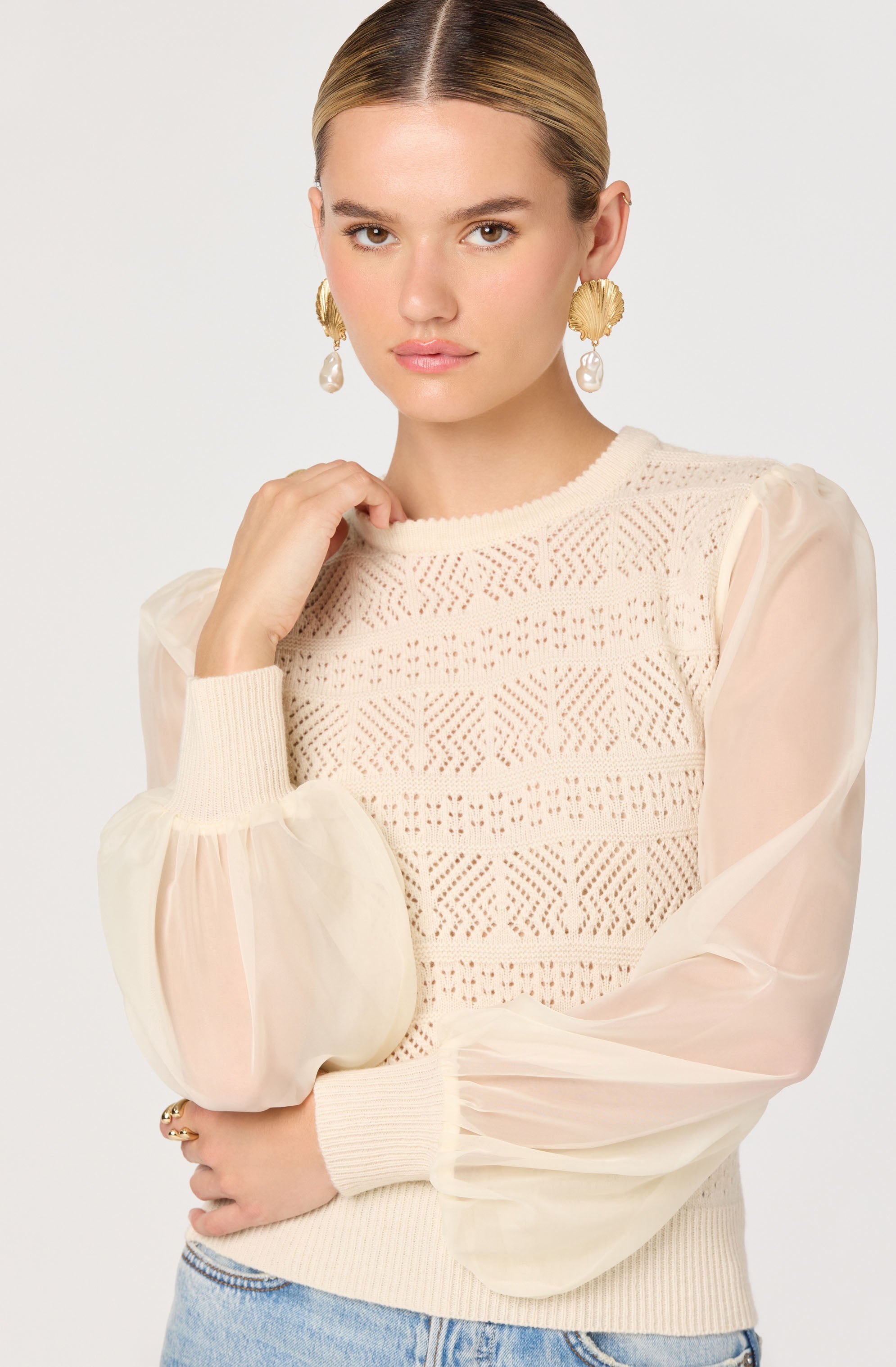 Ann Crochet Knit Balloon Sleeve Sweater