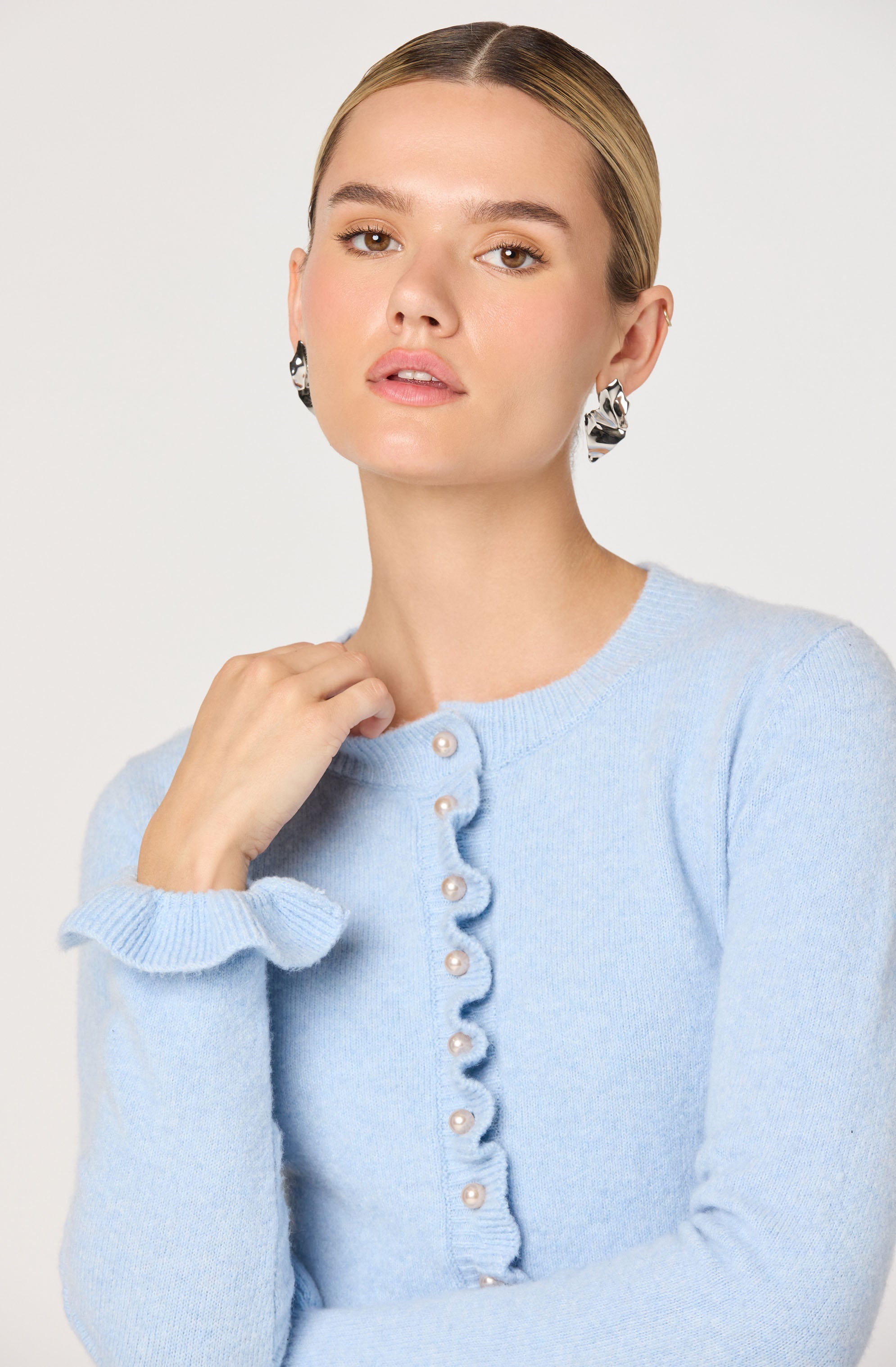 Eowyn Brushed Knit Pearl Button Cardigan
